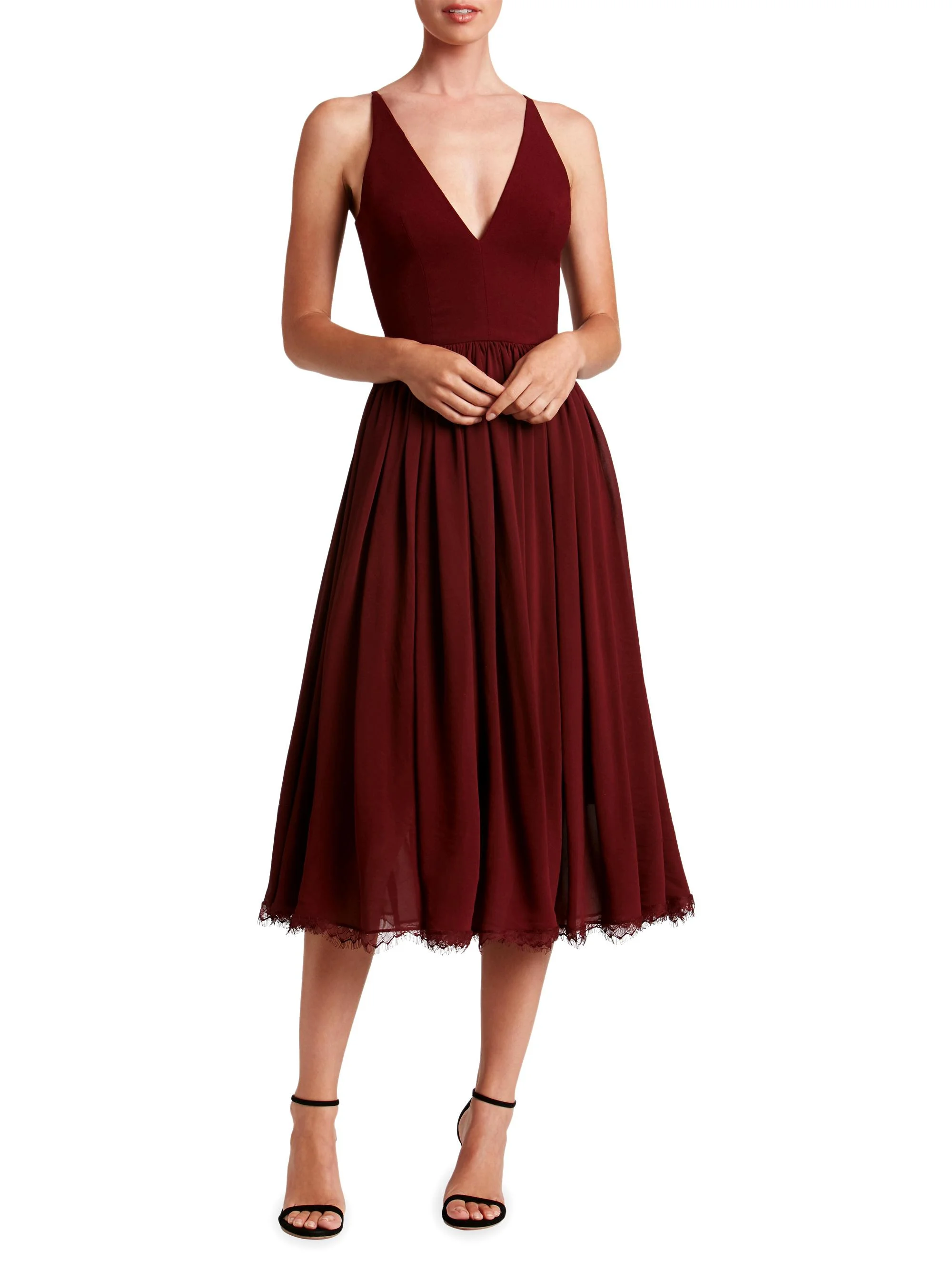 Women's Alicia Chiffon Fit & Flare Dress - Burgundy - 1