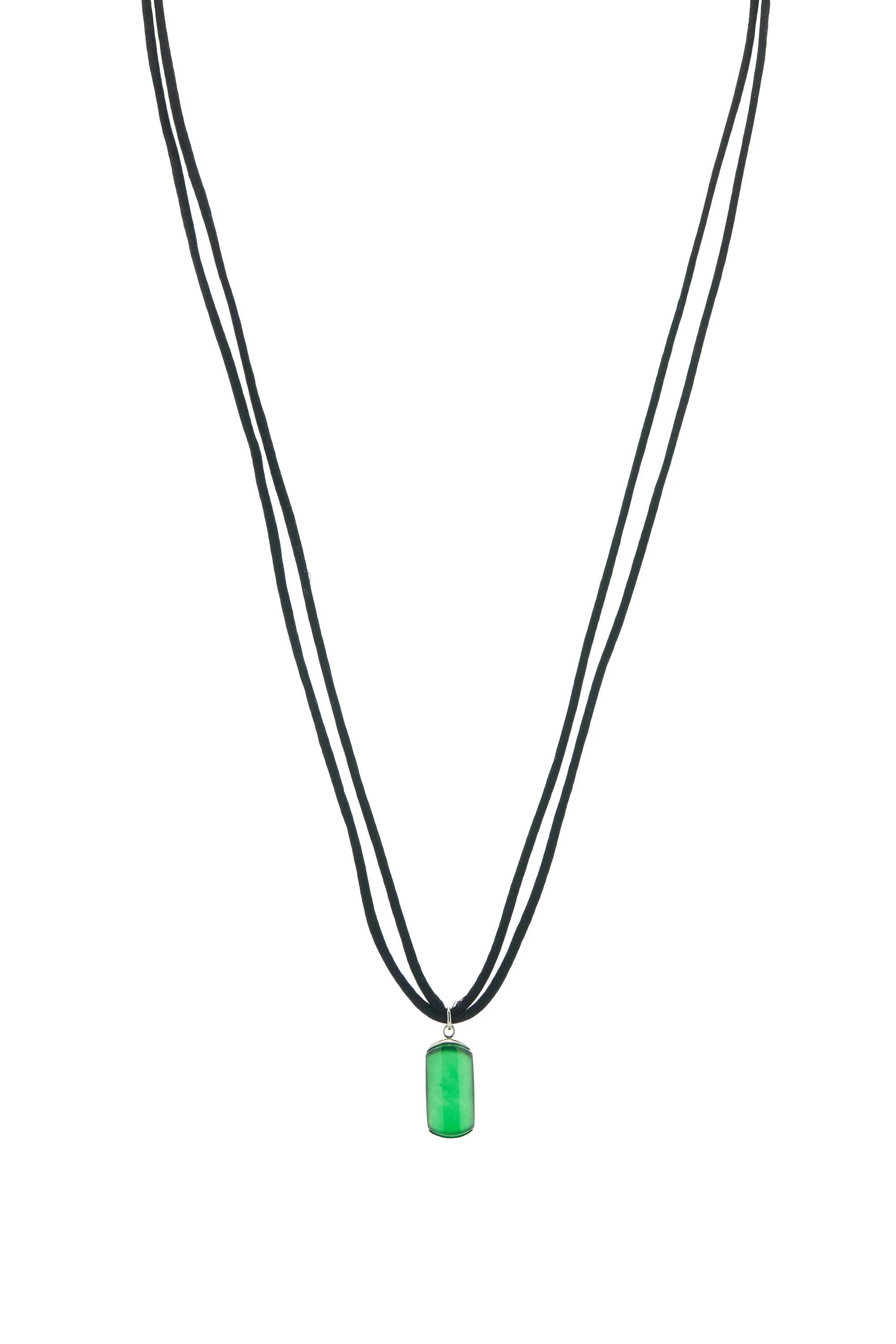 Amazonia Necklace in Imperial Green Jade, Black Silk & White Diamonds - 1
