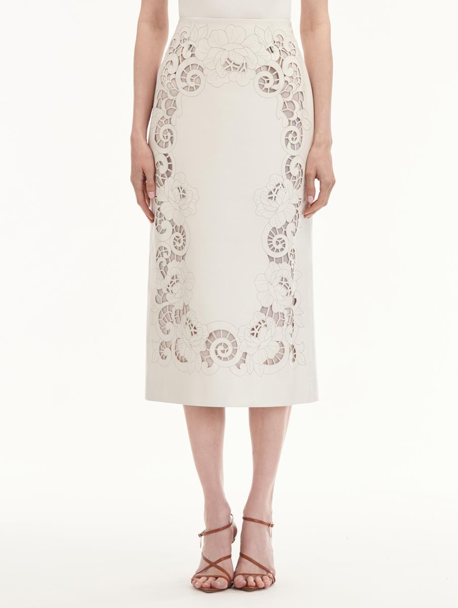 LASER CUT FLORAL LEATHER PENCIL SKIRT - 3