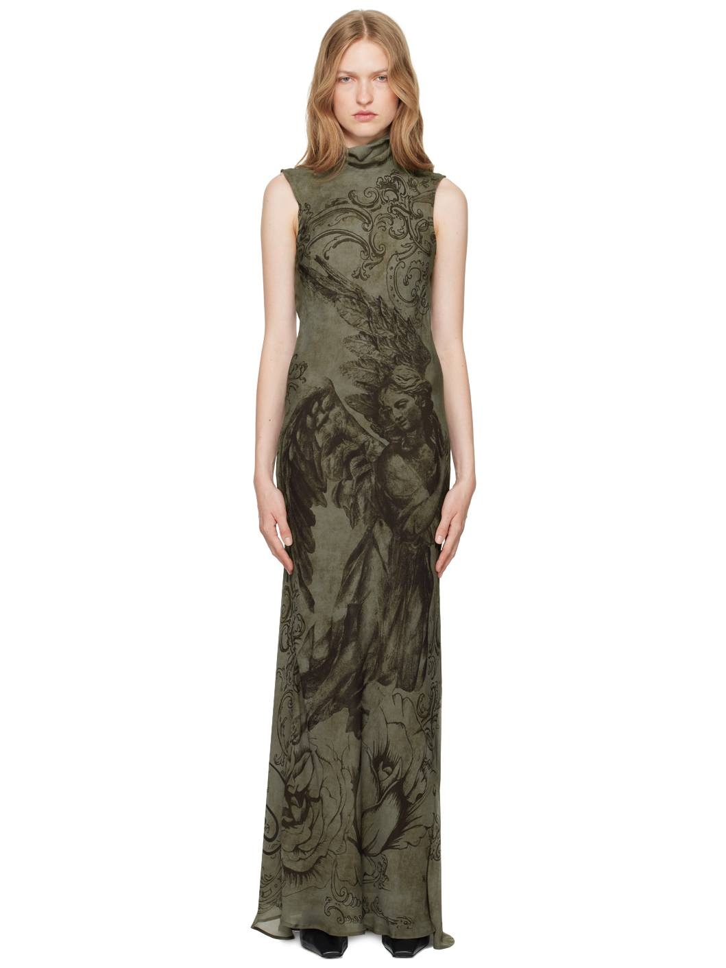 Gray Printed Mesh Maxi Dress - 1