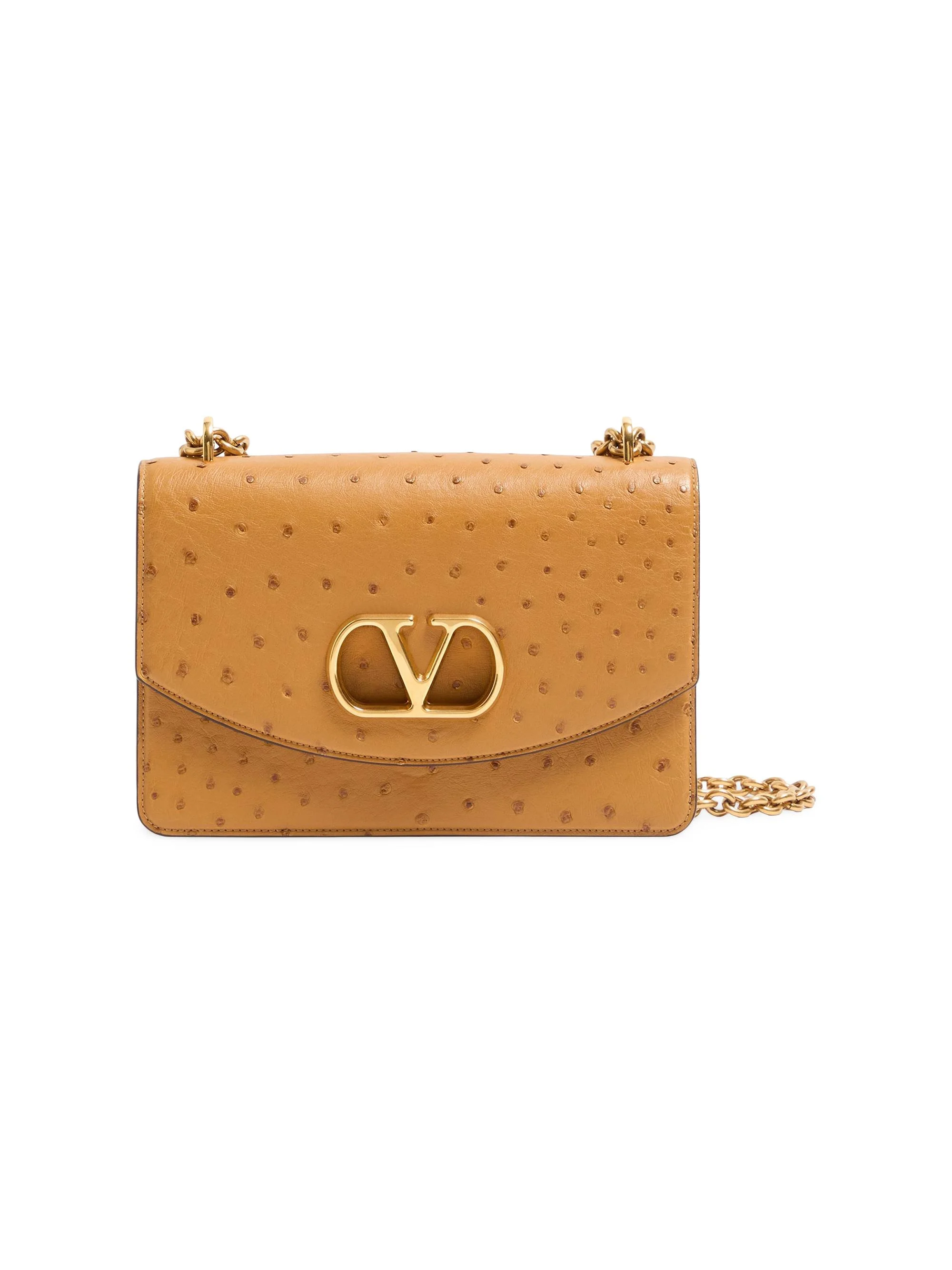 Women's Vain Ostrich Shoulder Bag - Tobacco - 1