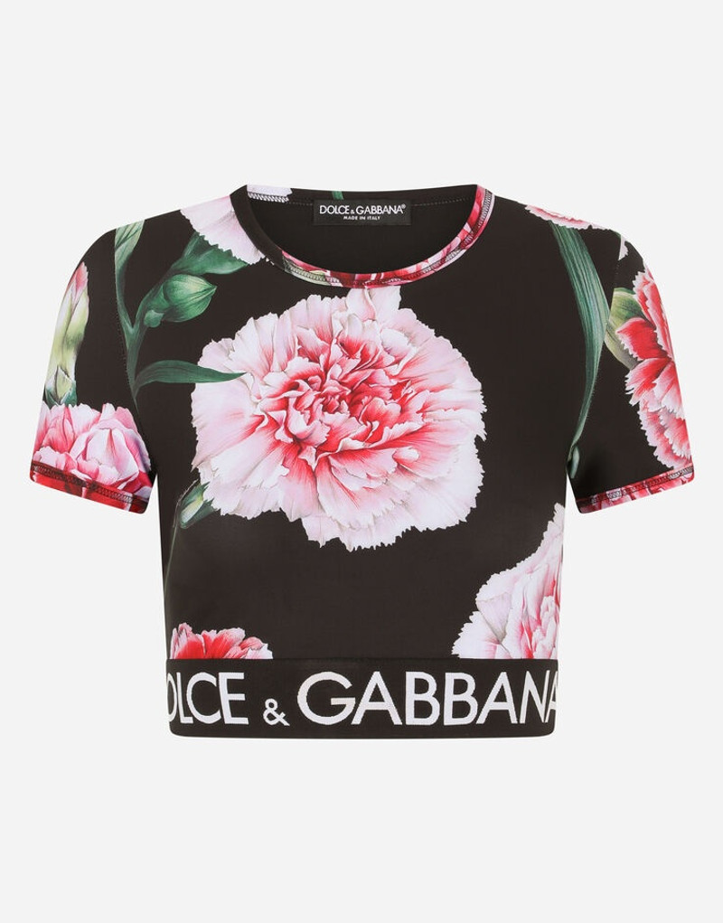 Carnation-print jersey top with branded elastic 1