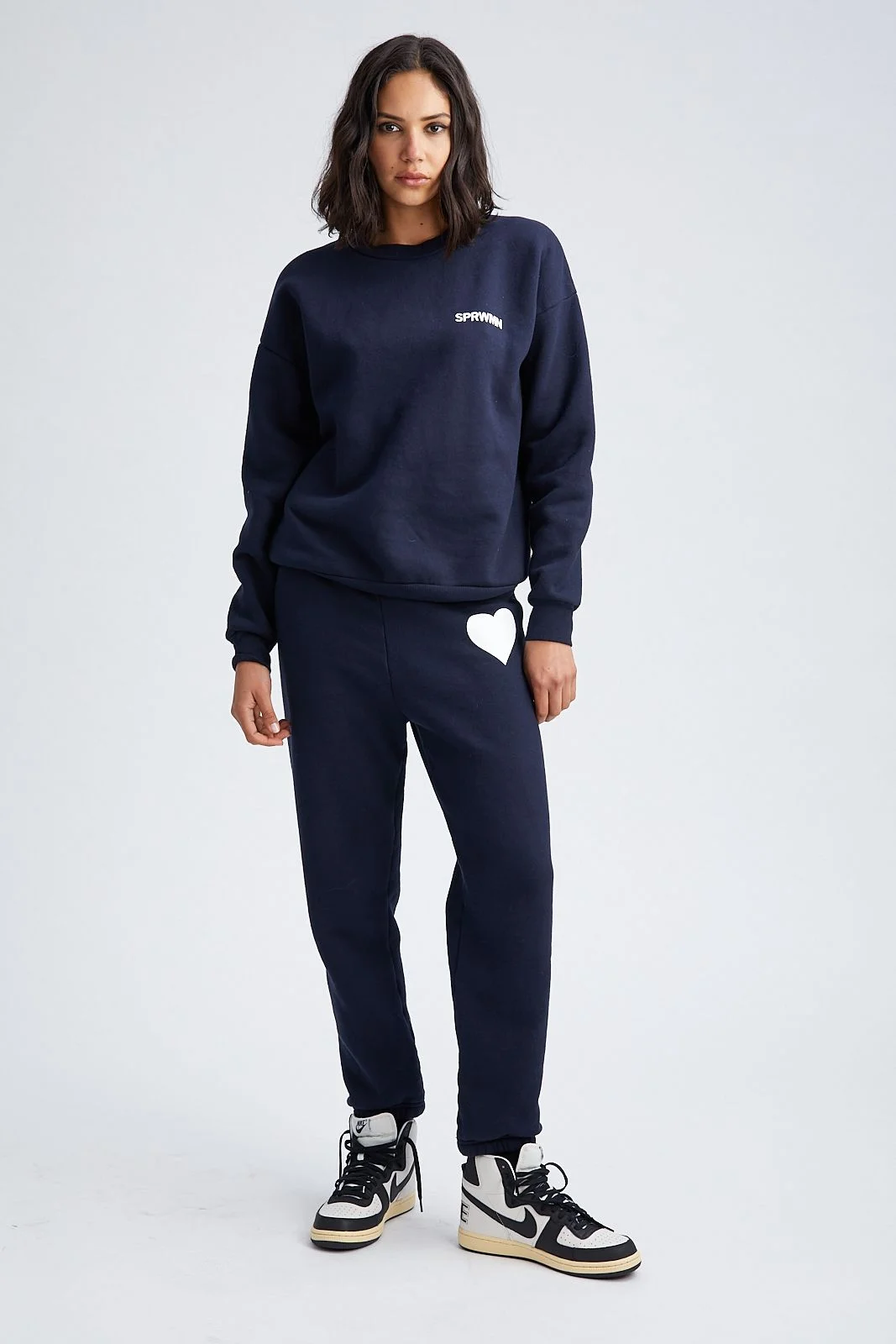 NAVY COTTON HEART SWEATPANTS - 1