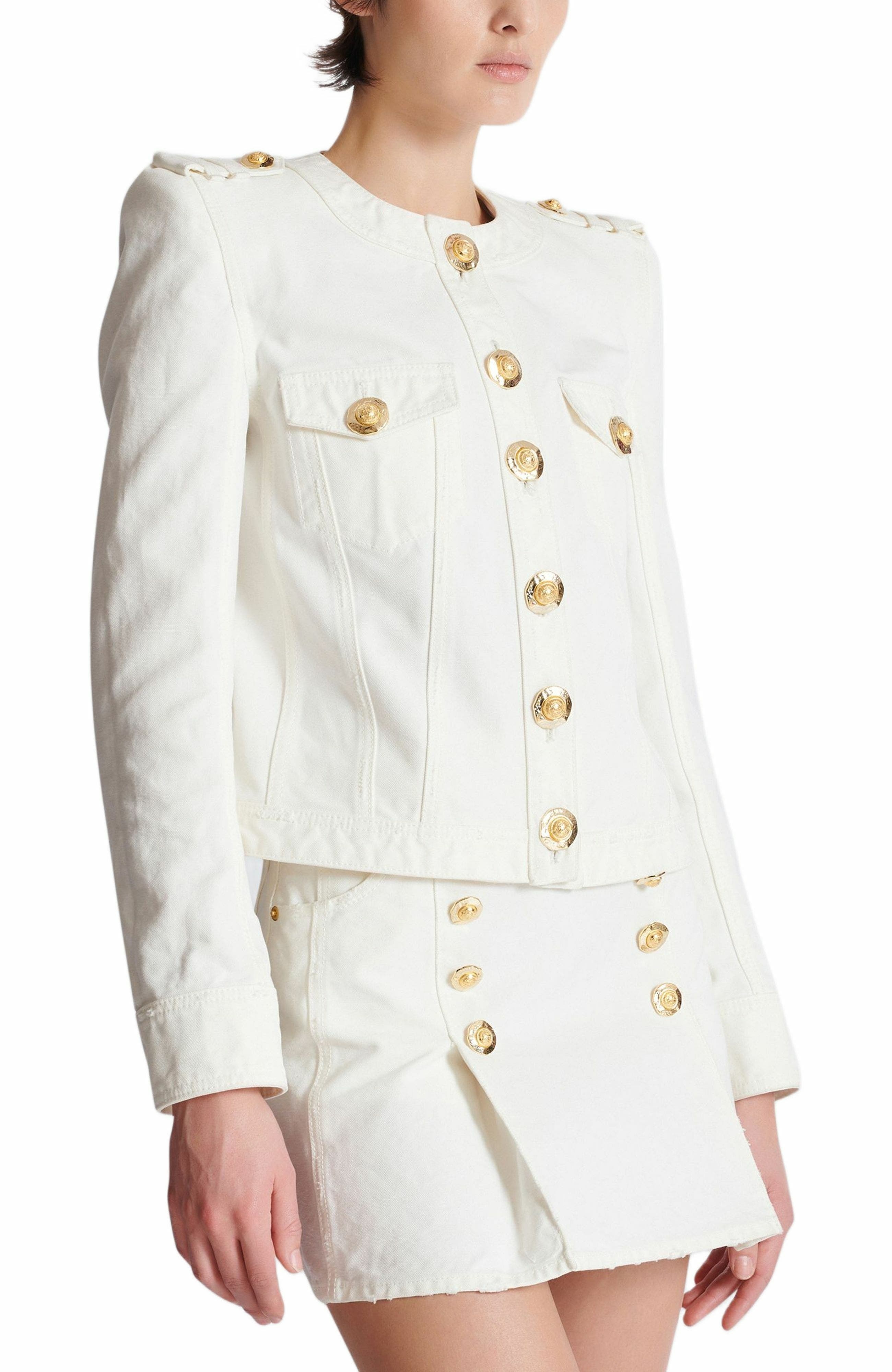 Balmain Cropped cotton canvas jacket in White at Nordstrom - 6