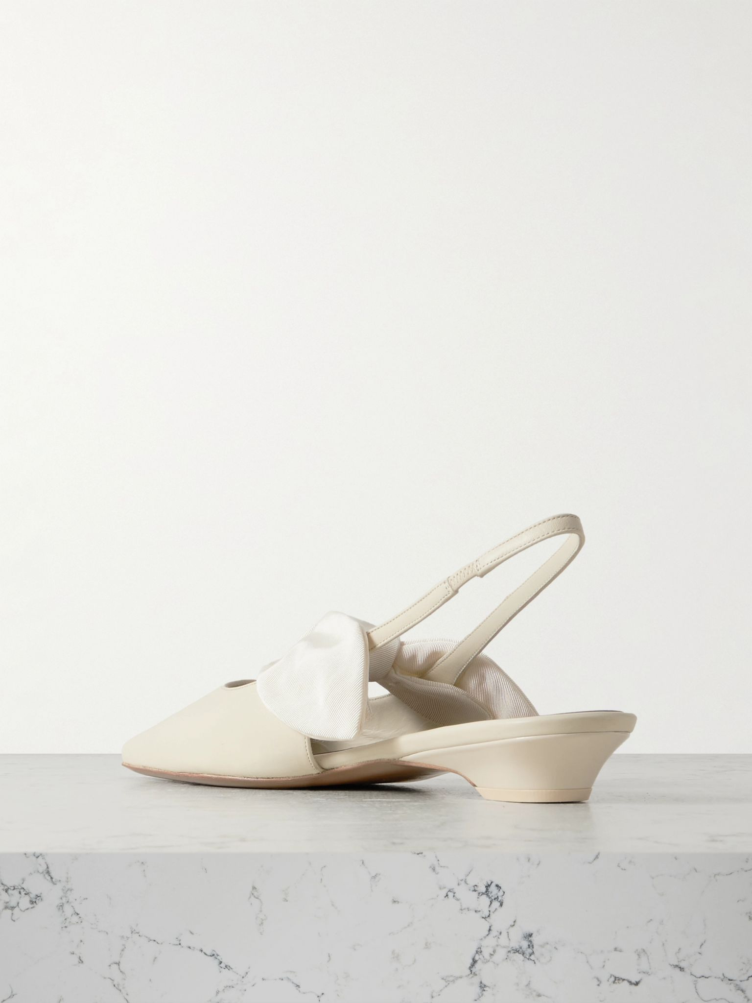 Uba bow-embellished faille and leather slingback flats Beige - 3