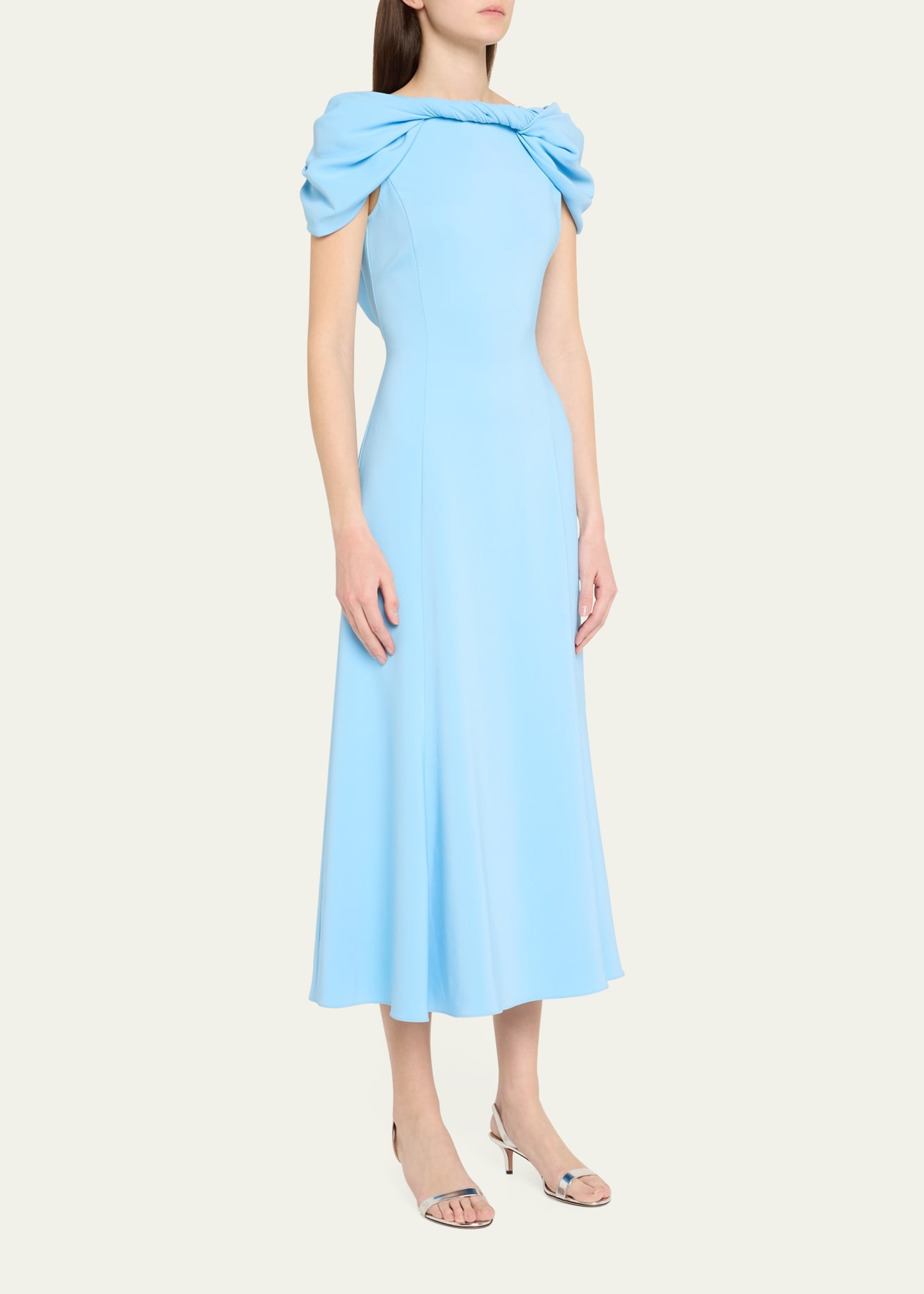 Cap-Sleeve Twisted Cape Cocktail Dress - 4