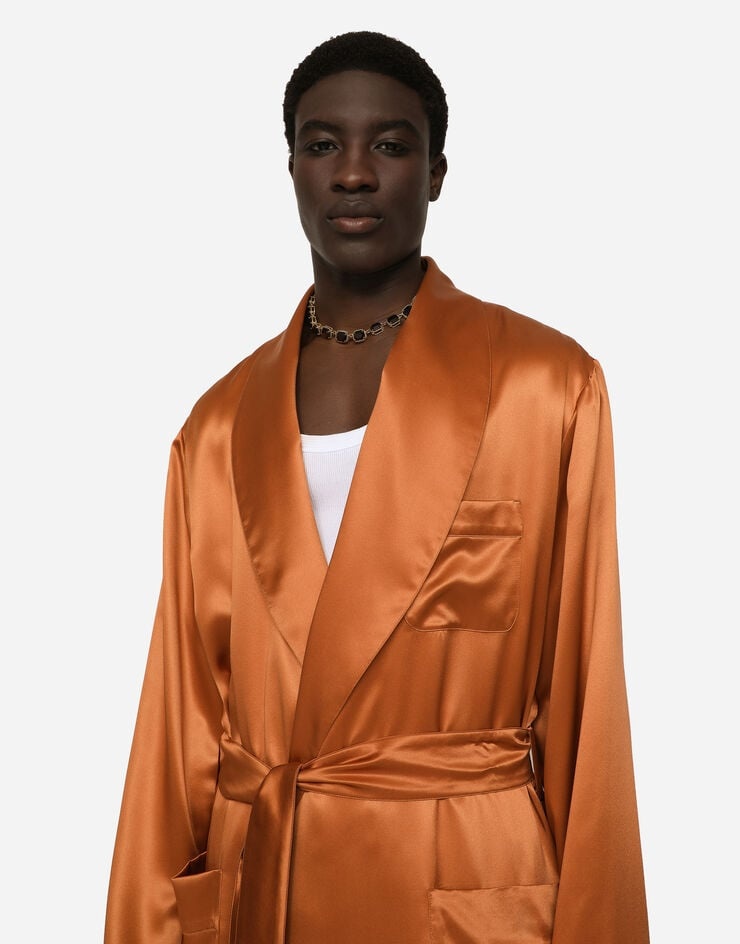 Silk satin robe with metal DG logo - 4