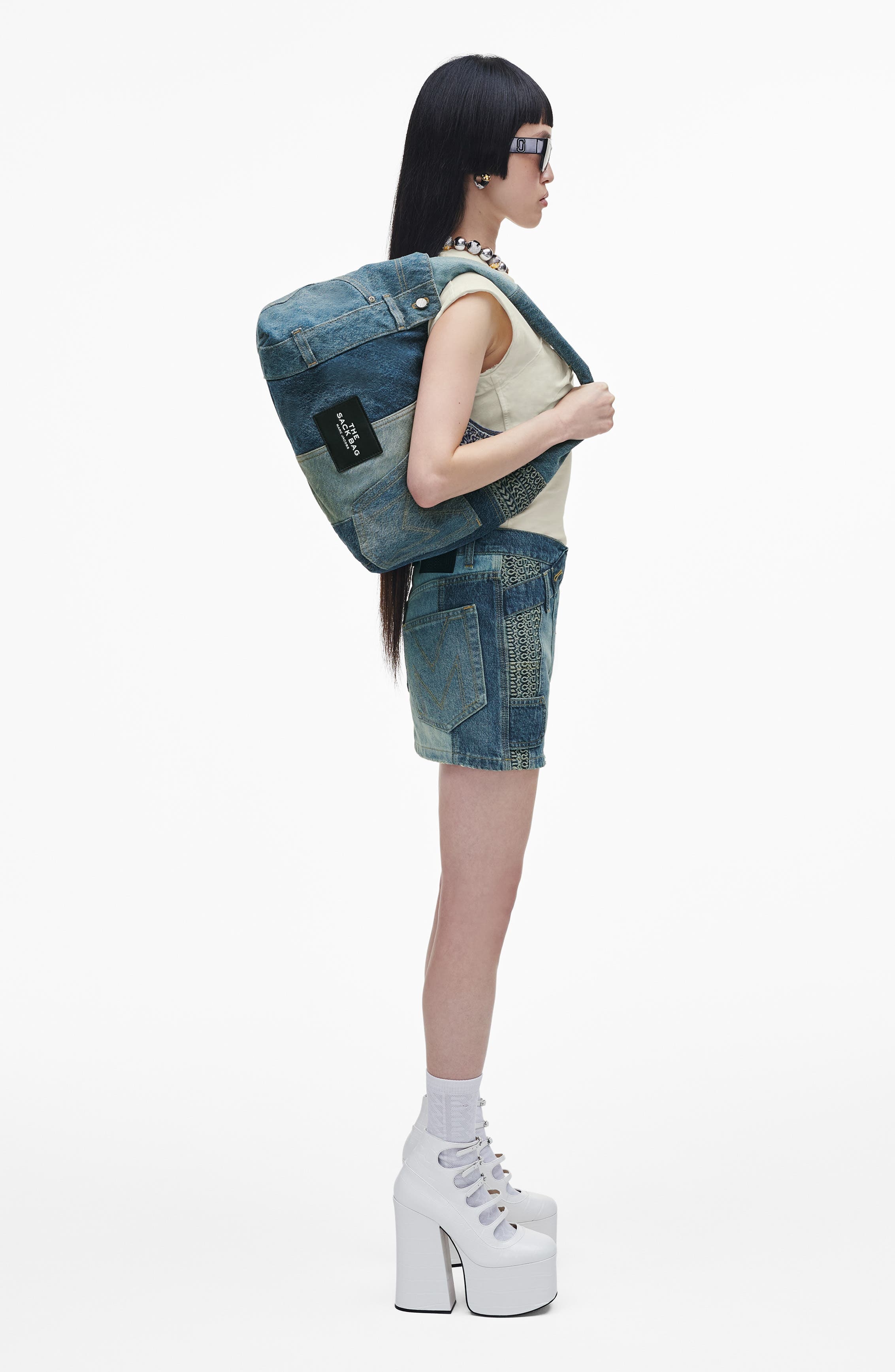 Marc Jacobs The Sack Deconstructed Denim Shoulder Bag in Indigo Multi at Nordstrom - 9