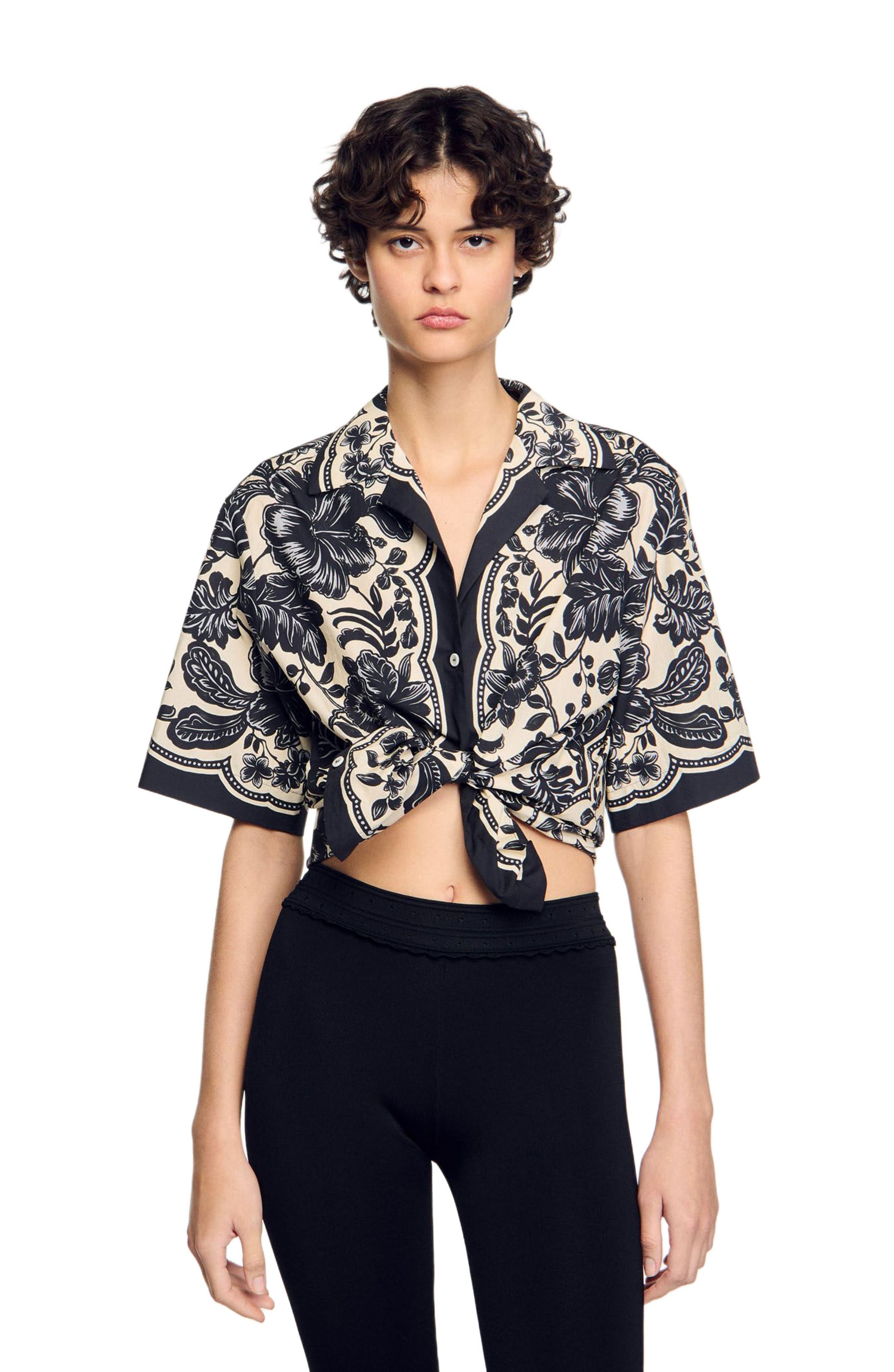 SANDRO Floral motif shirt in Ecru /Black at Nordstrom - 3