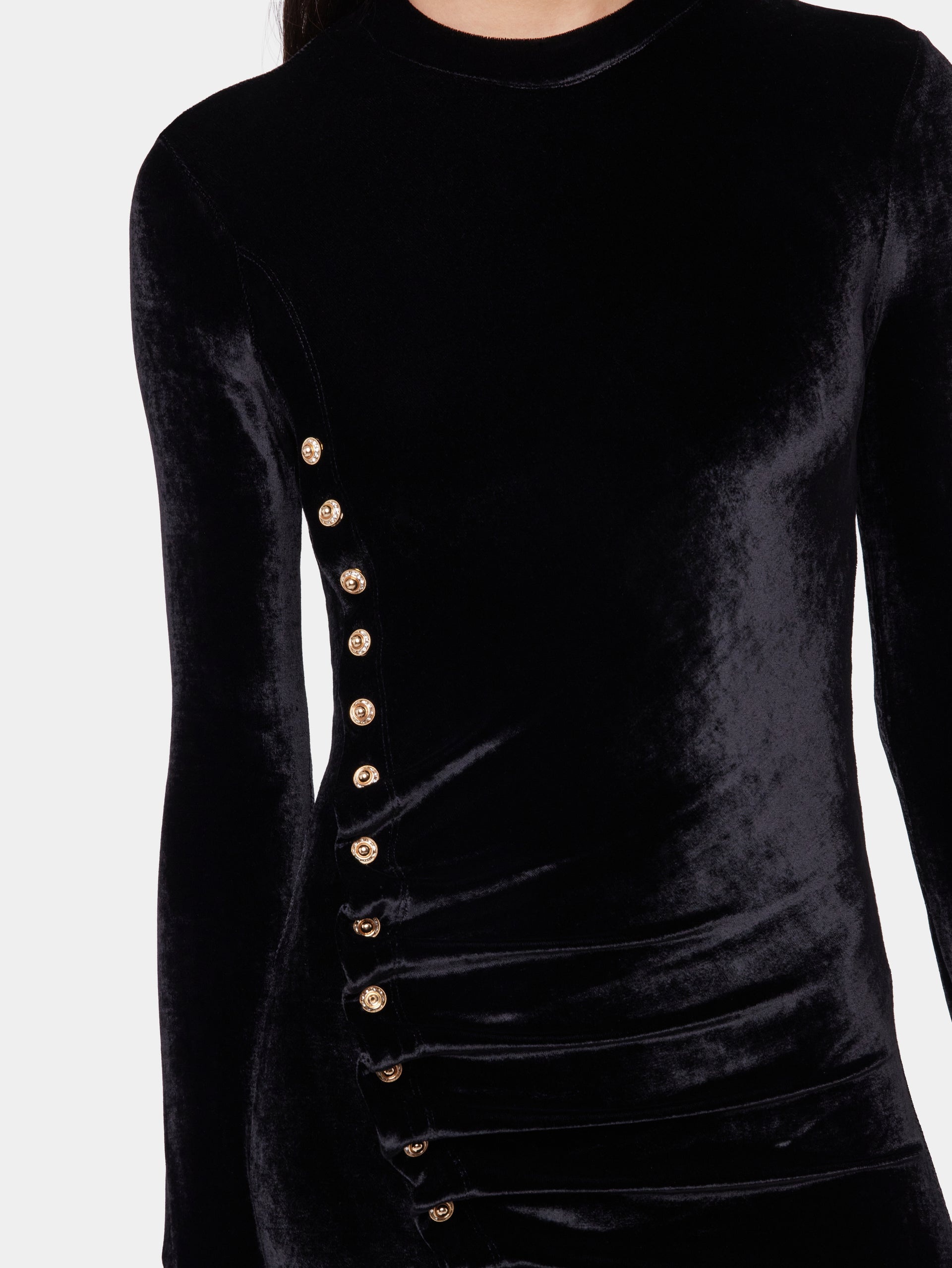 BLACK LONG DRAPED DRESS IN VELVET - 5