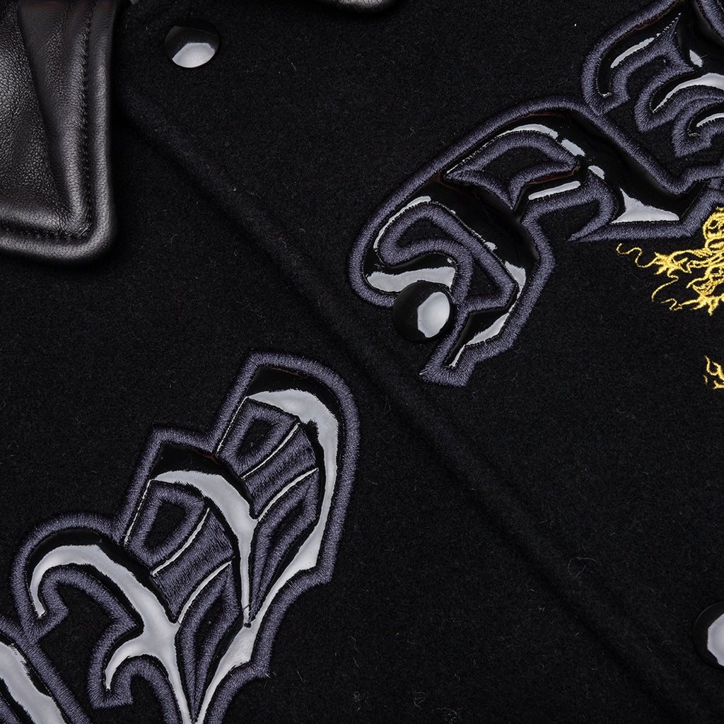 DRAGON EMBROIDERED VARSITY JACKET - BLACK - 3