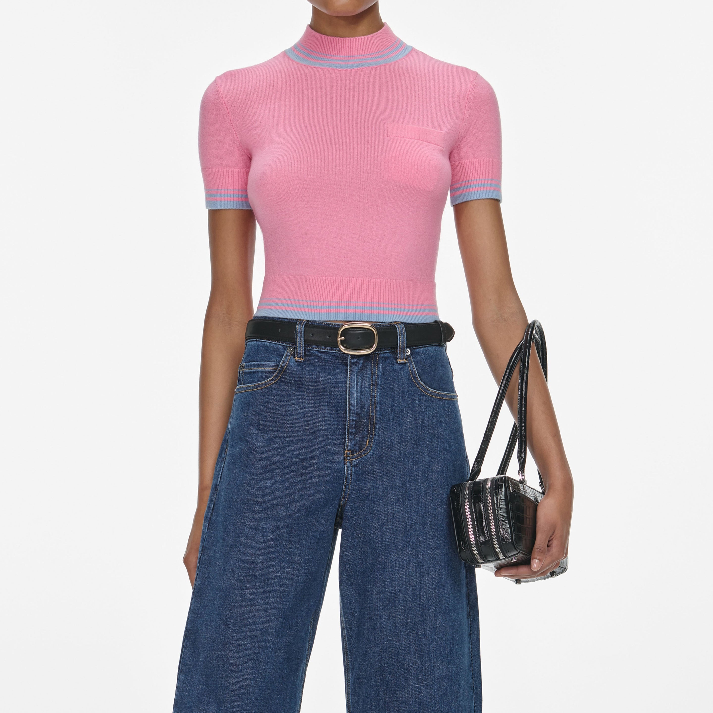 Pink Contrast Stripe Knit Top - 4