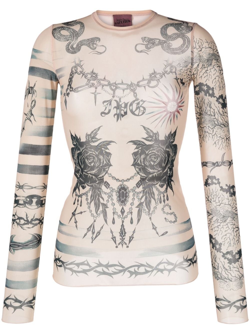 tattoo-print long-sleeved top - 1