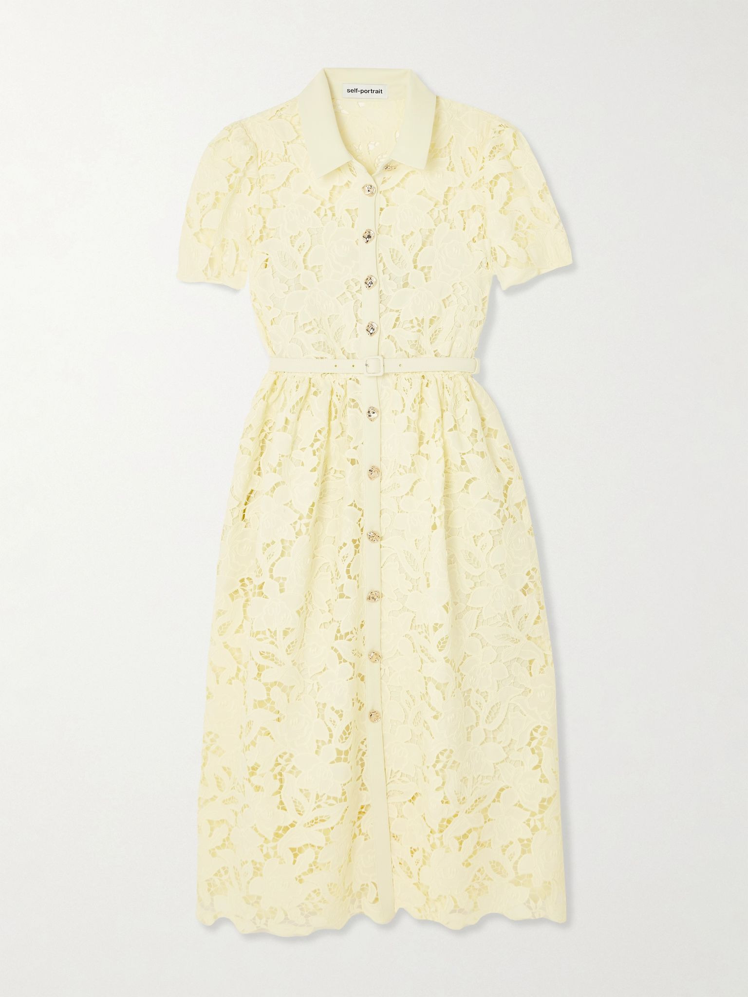 Belted corded lace midi dress Yellow - 1