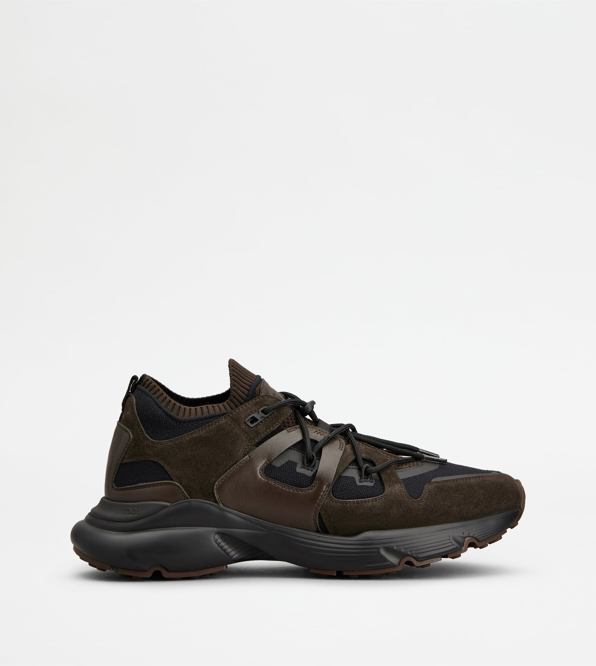 SNEAKERS IN LEATHER AND TECHNICAL FABRIC - BROWN - 1