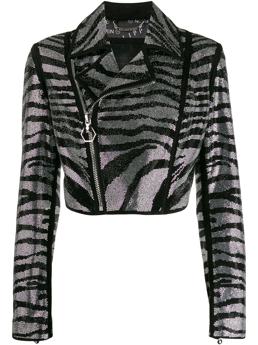 zebra-pattern crystal biker jacket - 1