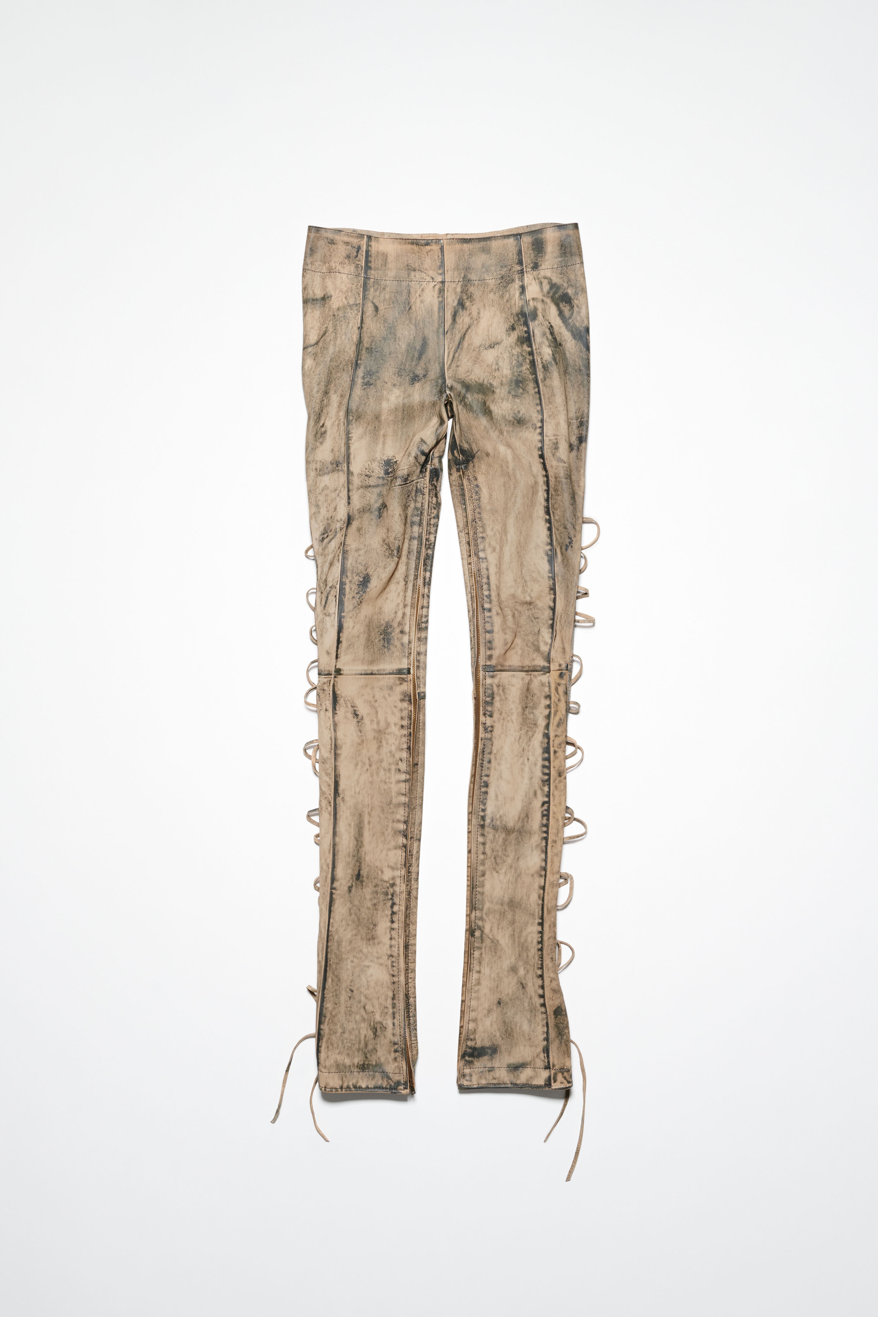 Leather lace-up trousers - Beige/green - 1
