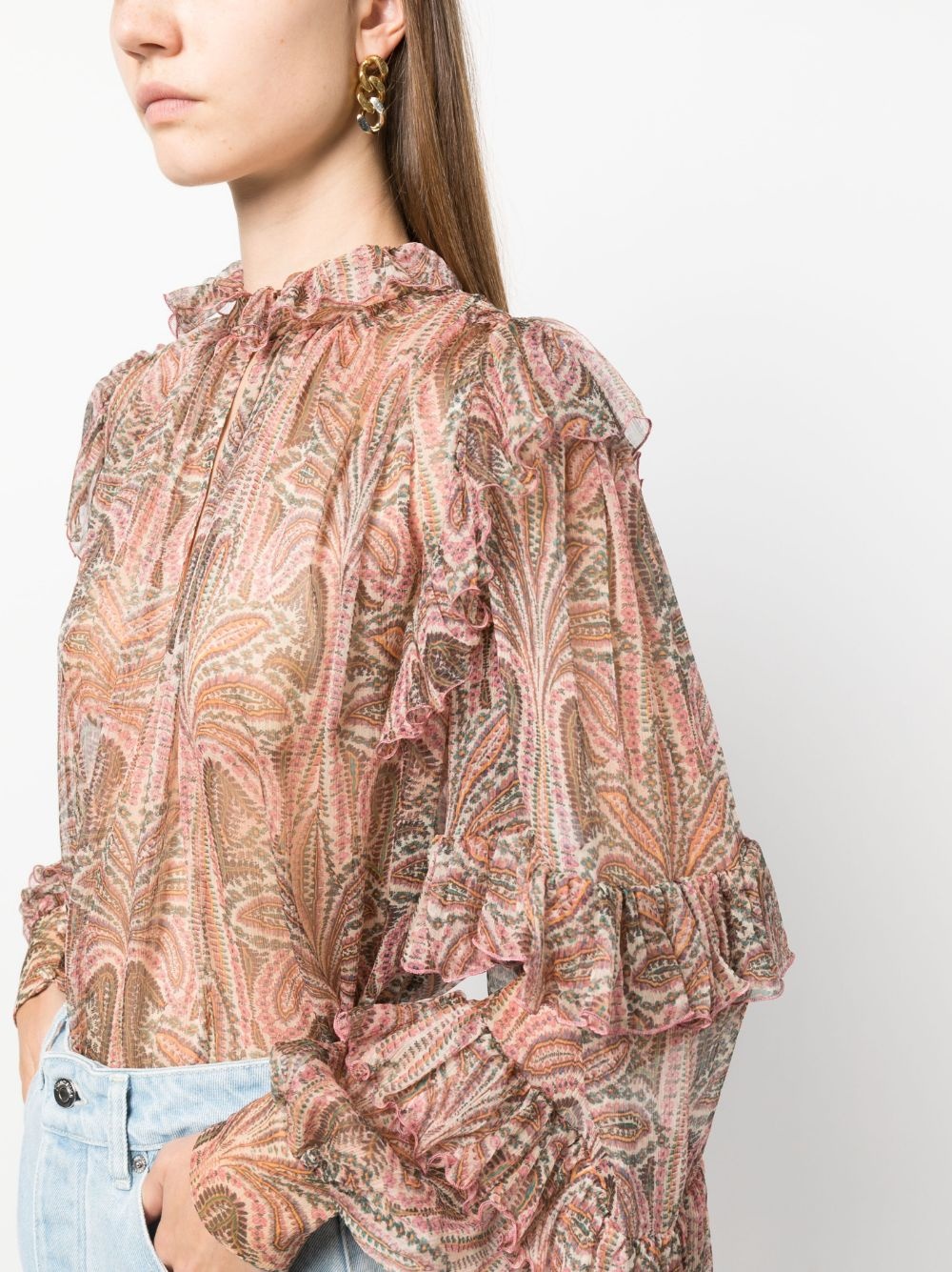 ruffled paisley-print silk blouse - 5