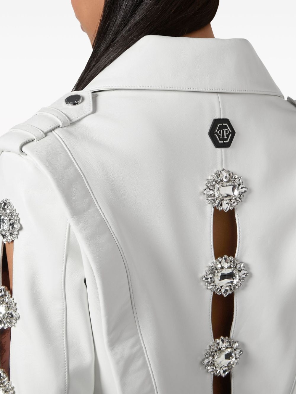 crystal-embellished biker jacket - 5