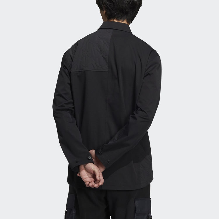 Men's adidas originals CNY Limited Solid Color Buckle Lapel Long Sleeves Black Shirt HC0561 - 3