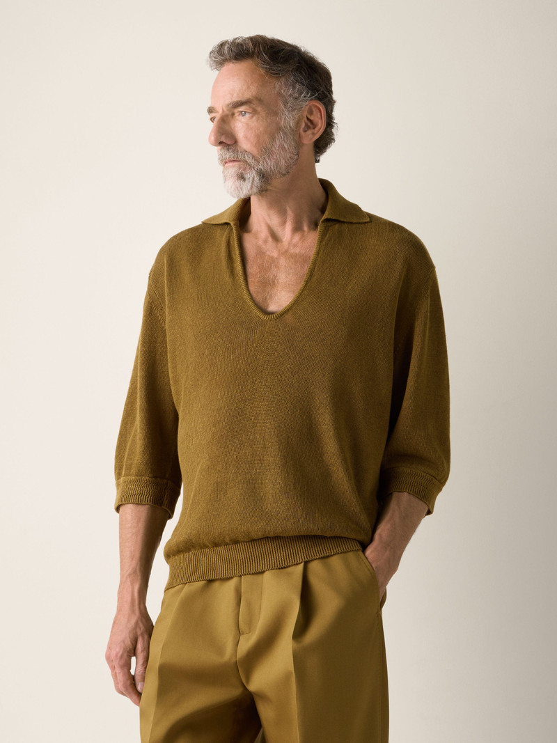 OLIVE GREEN OASI LINO POLO SHIRT 4