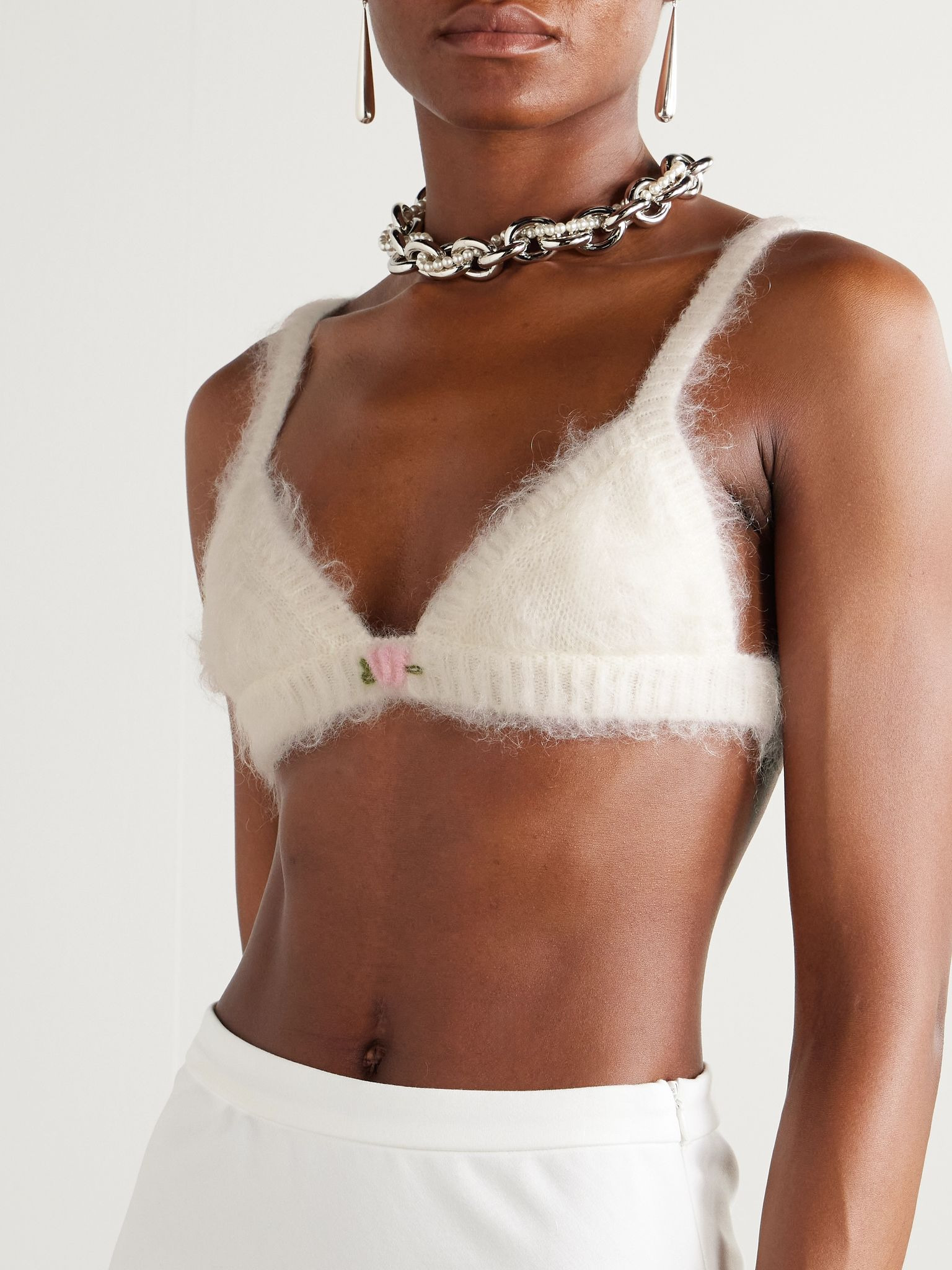 Embroidered mohair-blend bralette White - 3