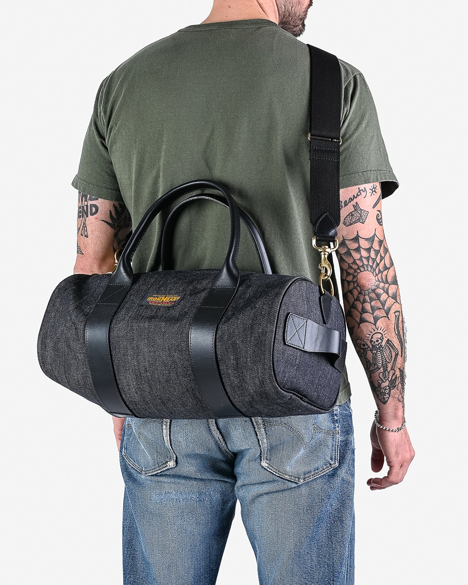 IHE-35-IND 21oz Selvedge Denim and Buttero Leather Holdall - Indigo - 2