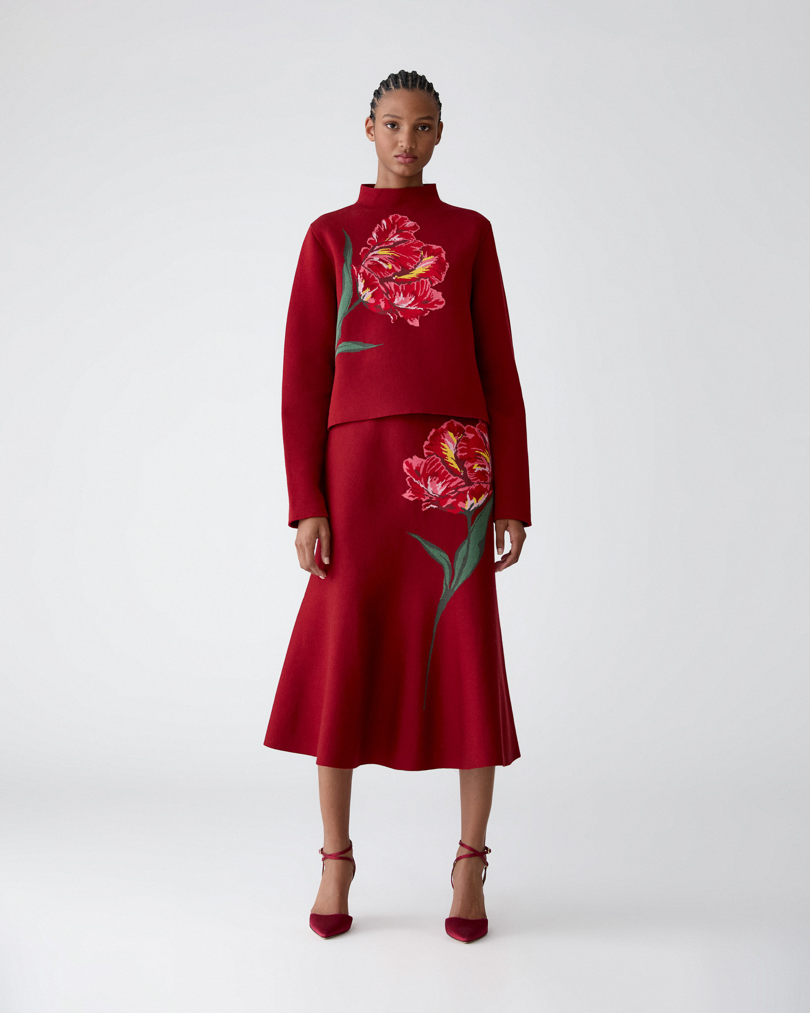Floral Jacquard Funnel Neck Sweater - 4