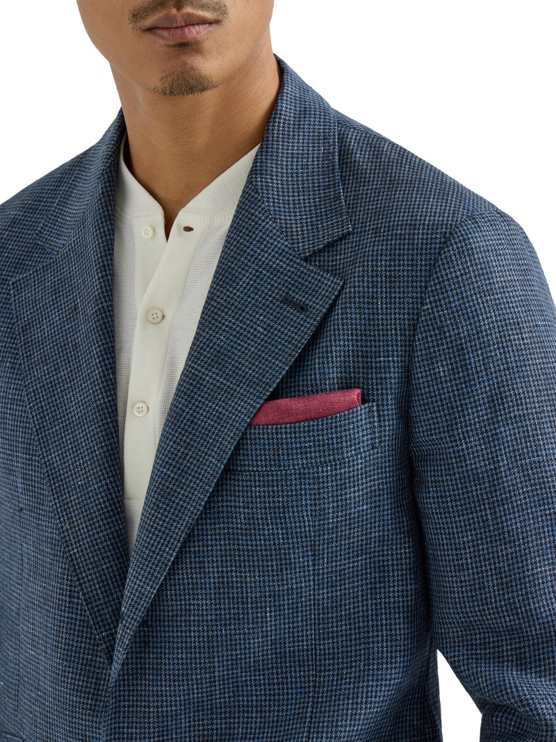 Men's Linen Houndstooth Deconstructed Cavallo Blazer with Metal Buttons - Denim 5