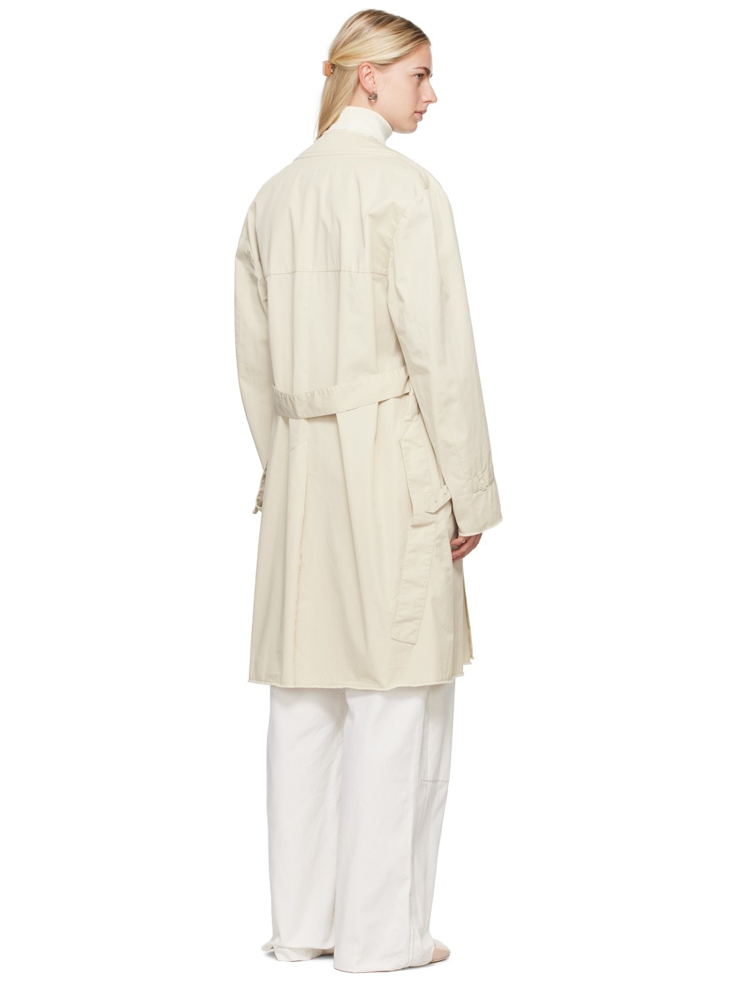 Beige Raw Edge Trench Coat - 3