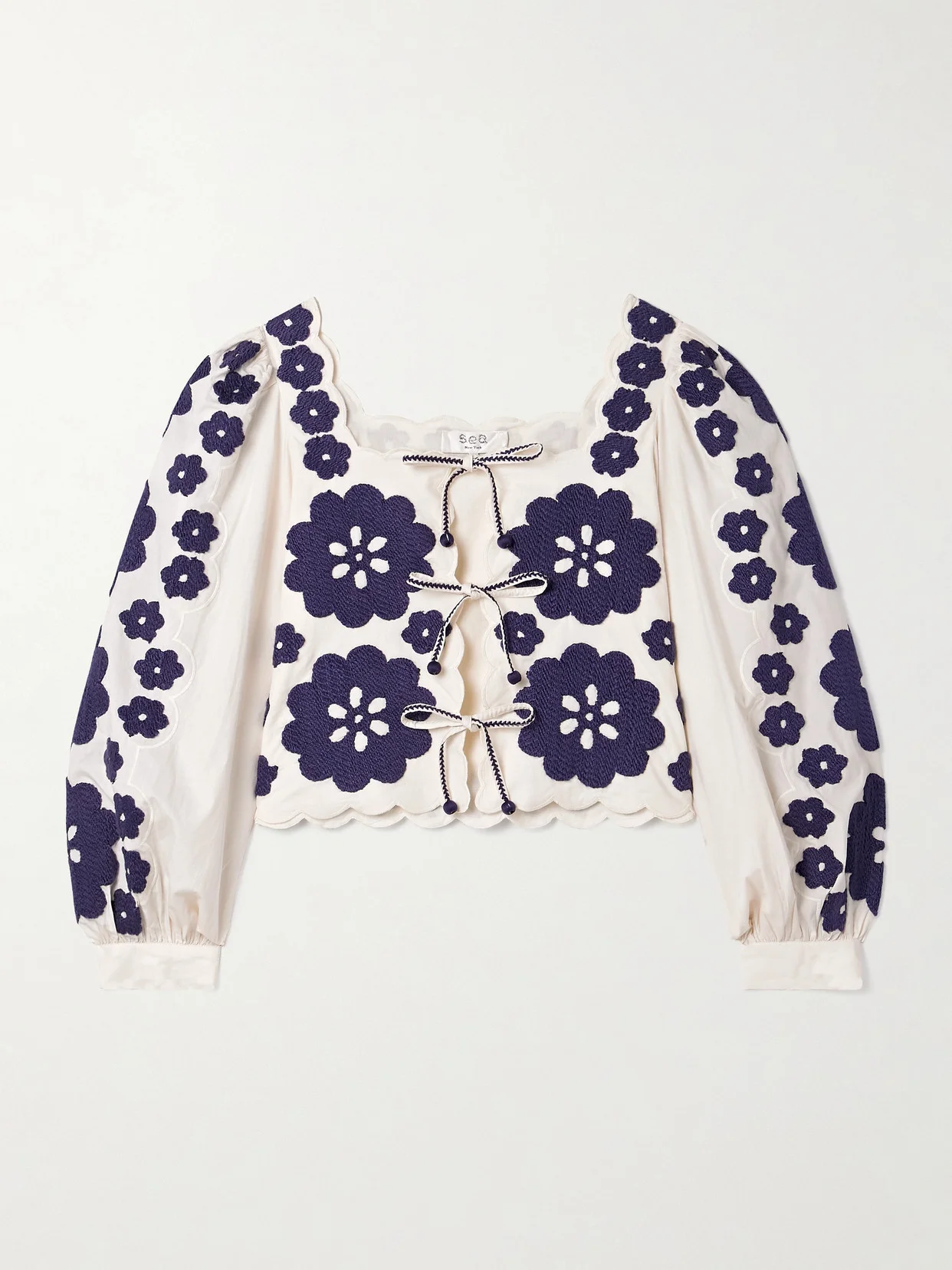 Catrine Tie-front Scalloped Appliquéd Cotton-voile Blouse - 1