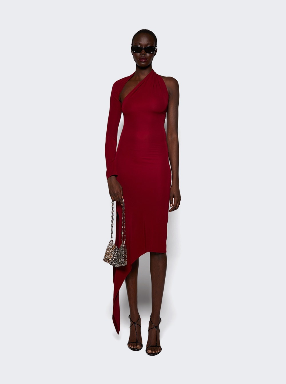 One Shoulder Crepe Dress Grenat - 2