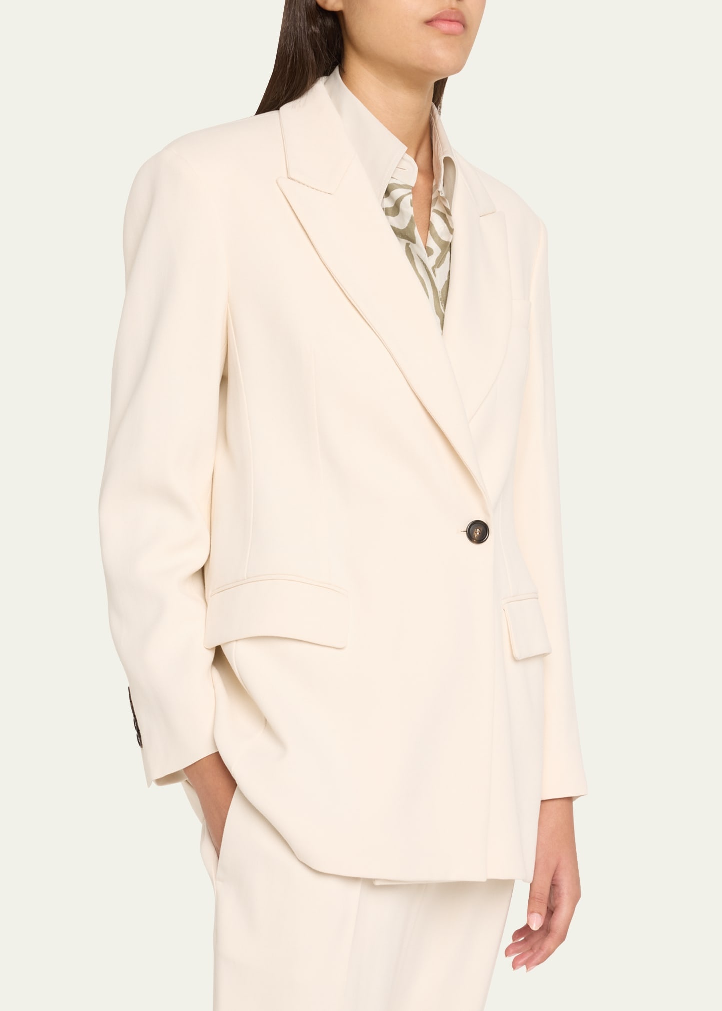 Diagonal Button-Front Viscose Blazer - 4