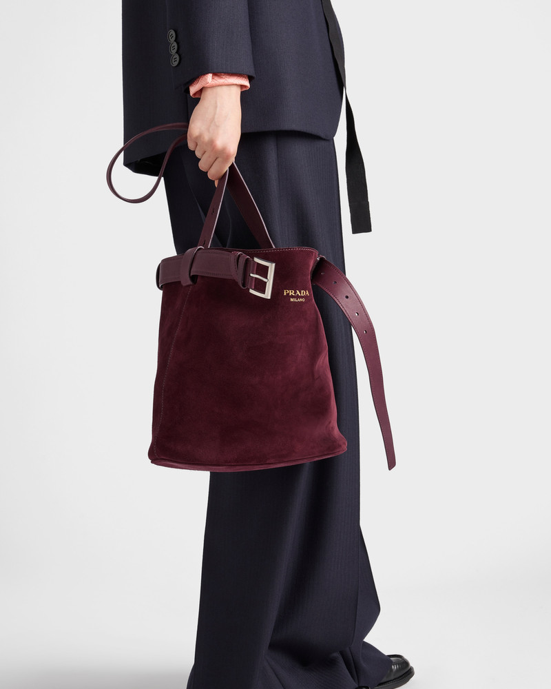 Prada Buckle belted suede bucket bag 8
