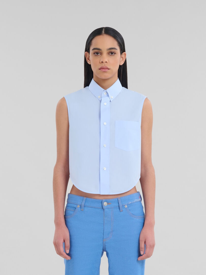 BLUE ORGANIC POPLIN CROPPED SHIRT - 2
