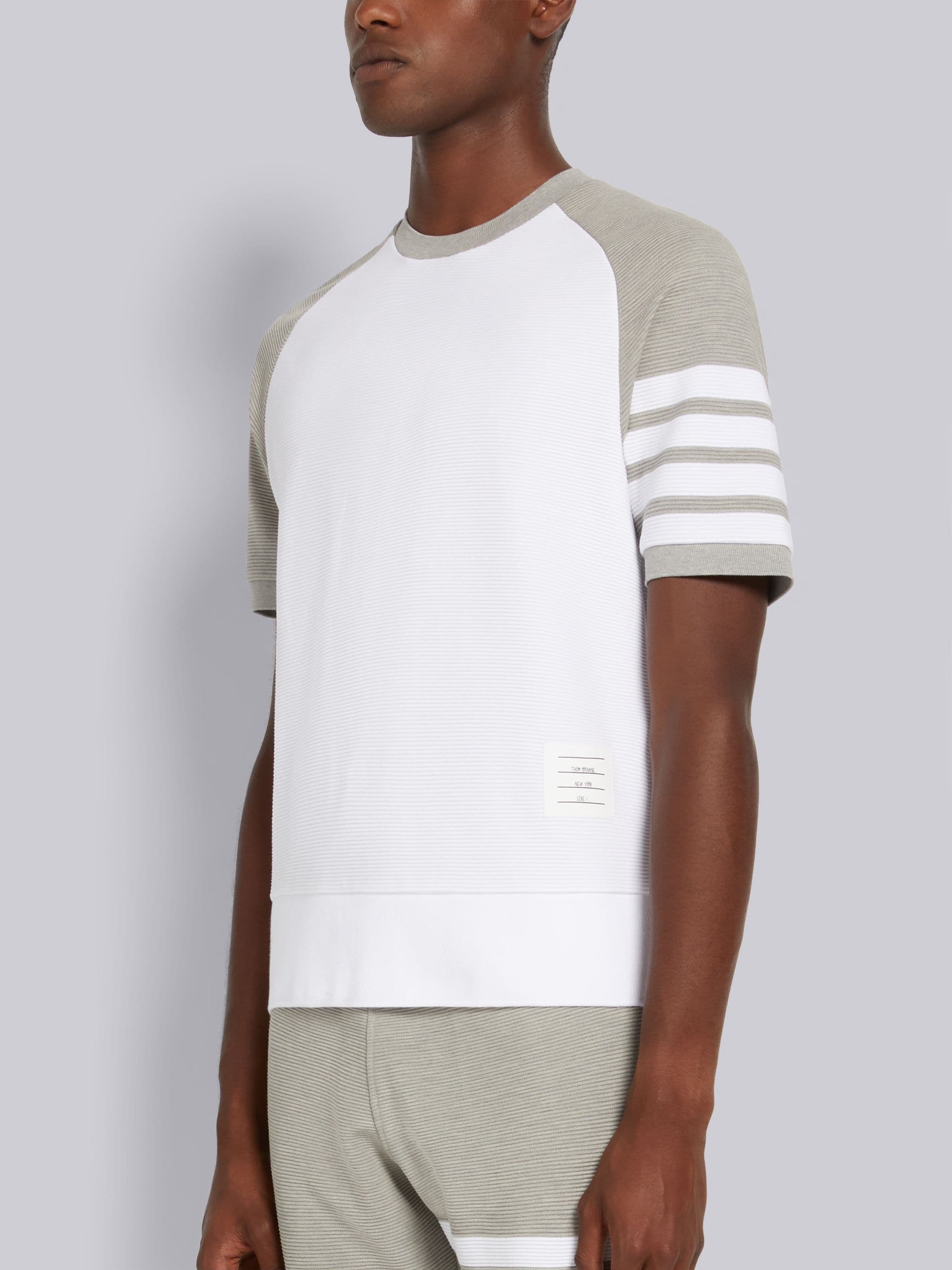 Thom Browne Light Grey Cotton Ottoman Rib 4-Bar Saddle Short