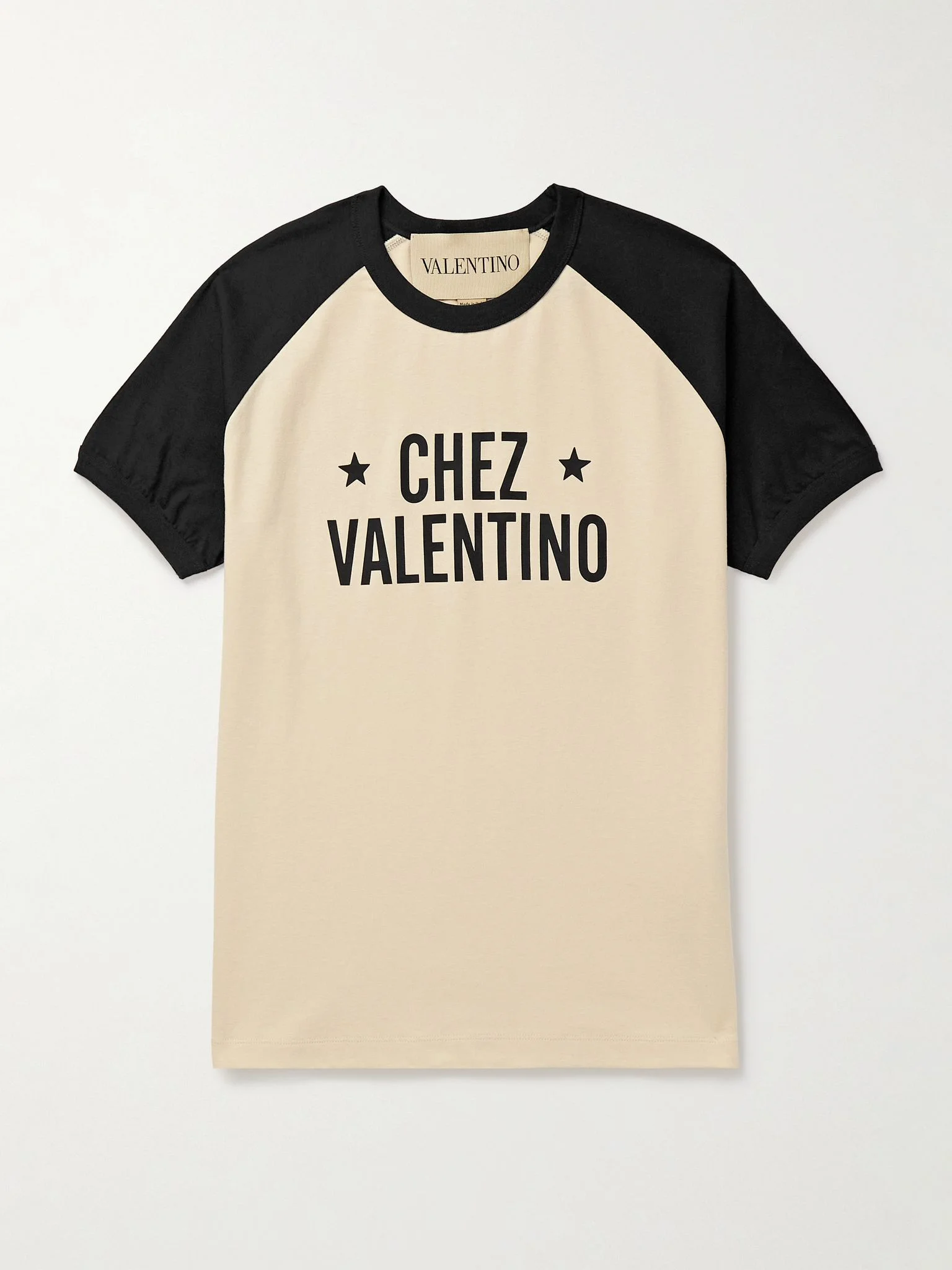 Slim-Fit Colour-Block Logo-Print Cotton-Jersey T-Shirt Cream - 1