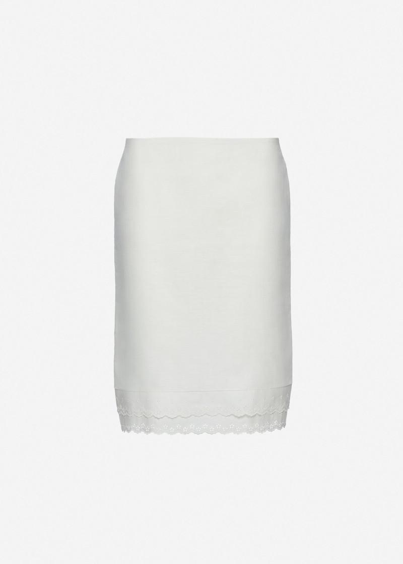 Layered pencil skirt with lace trim in white 1