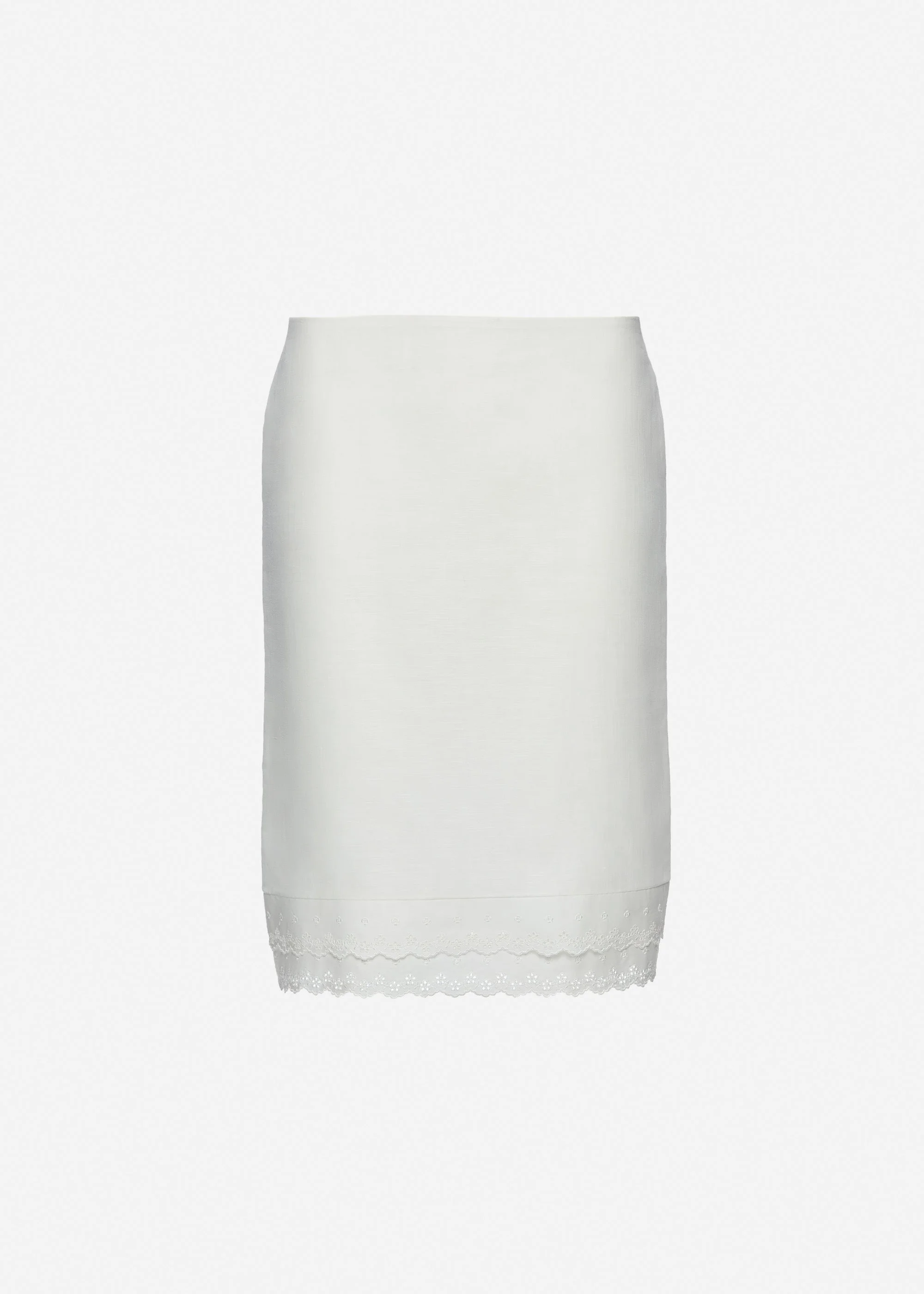 Layered pencil skirt with lace trim in white - 1