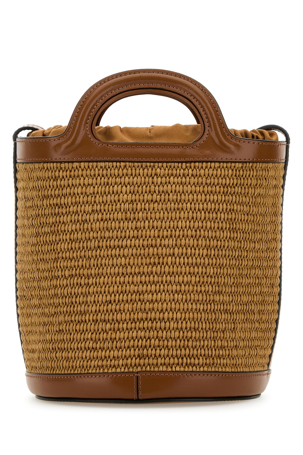 Two-tone leather and raffia Tropicalia bucket bag - 3