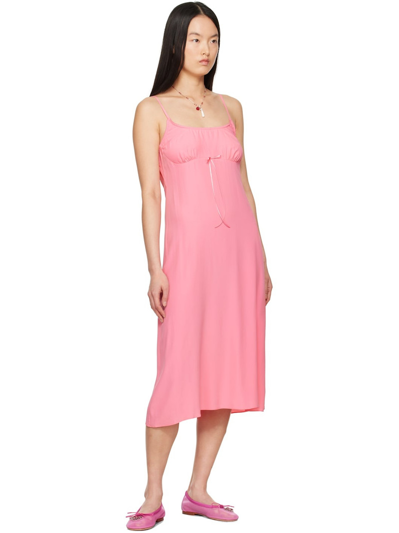 Simone Rocha Pink Negligee Bow Slip Midi Dress outlook