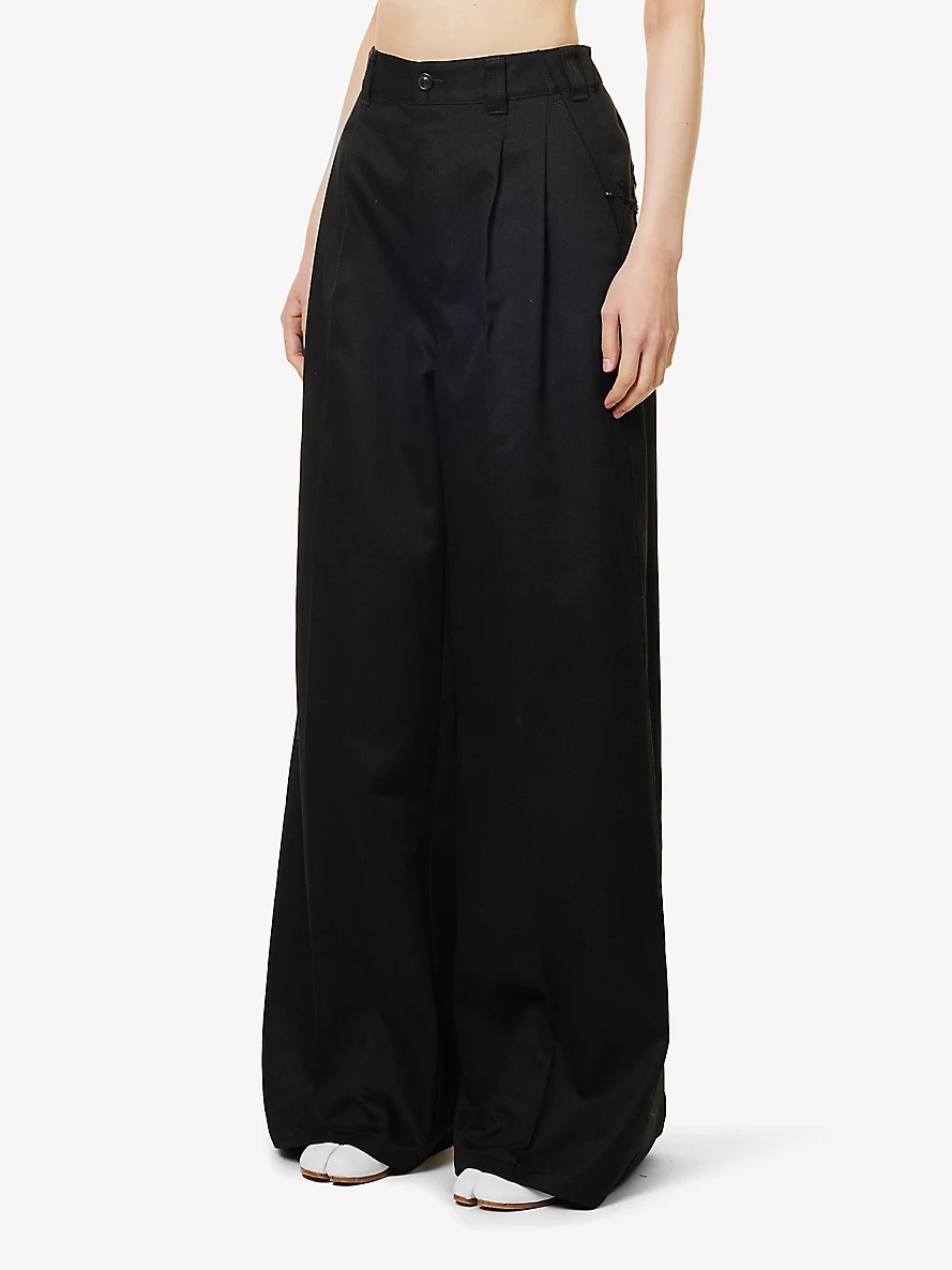 Wide-leg high-rise cotton-twill trousers - 3