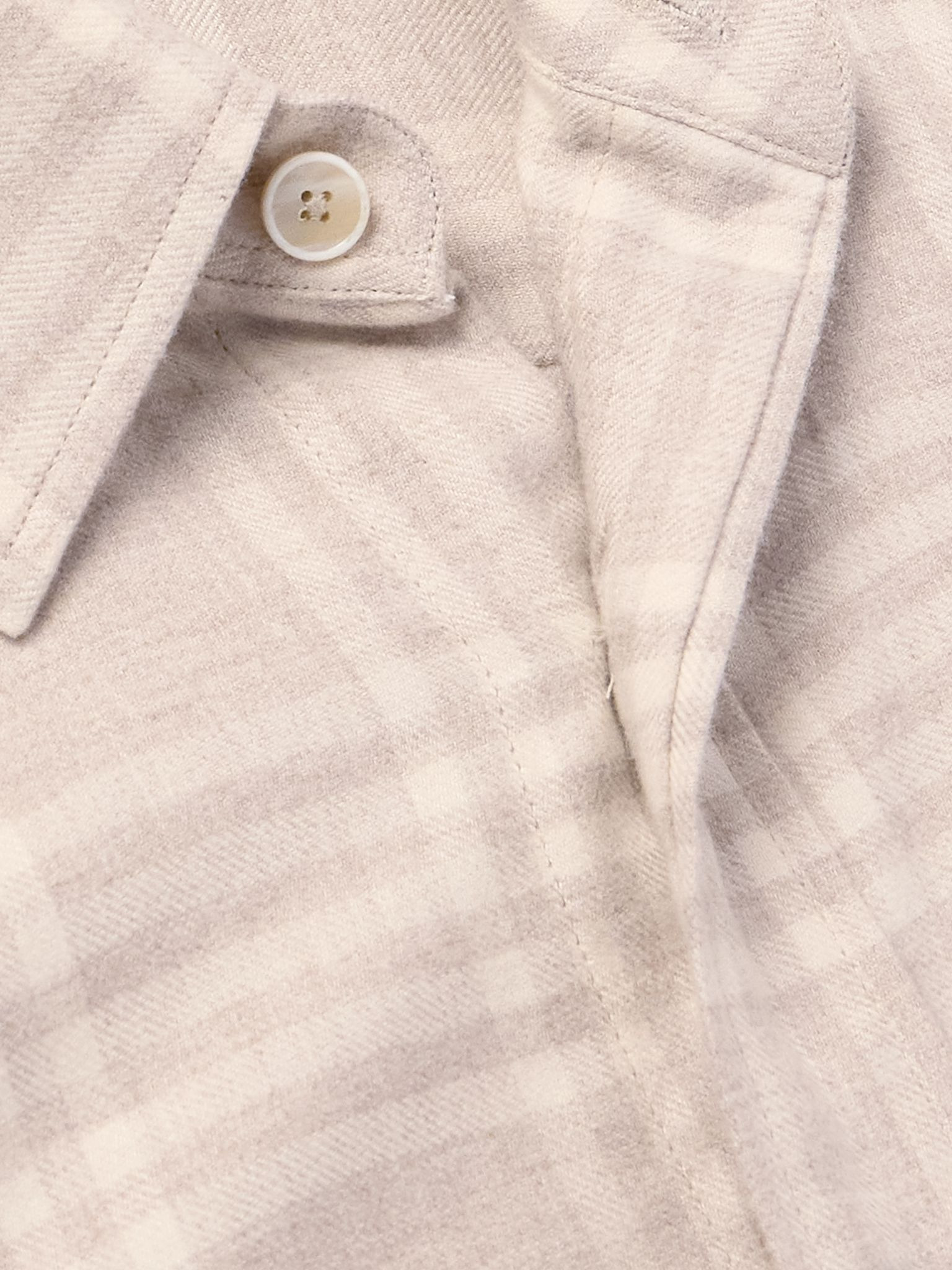 Checked Cotton-Flannel Shirt Beige - 5