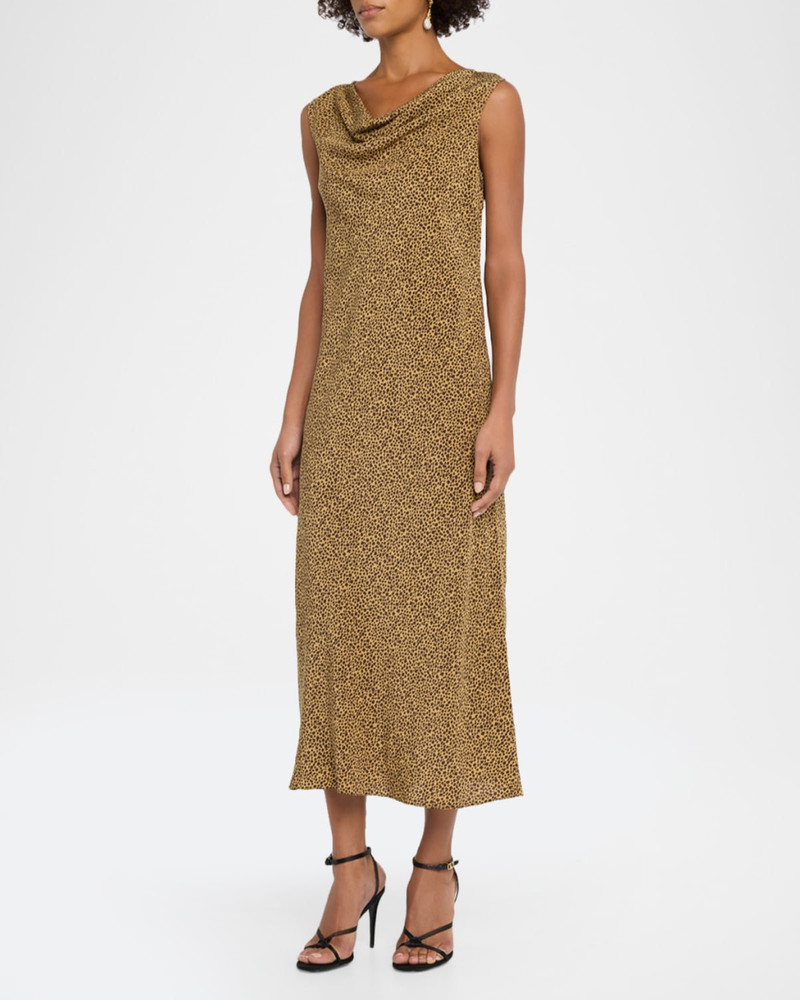 Sleeveless Leopard-Print Silk Draped Midi Dress 4