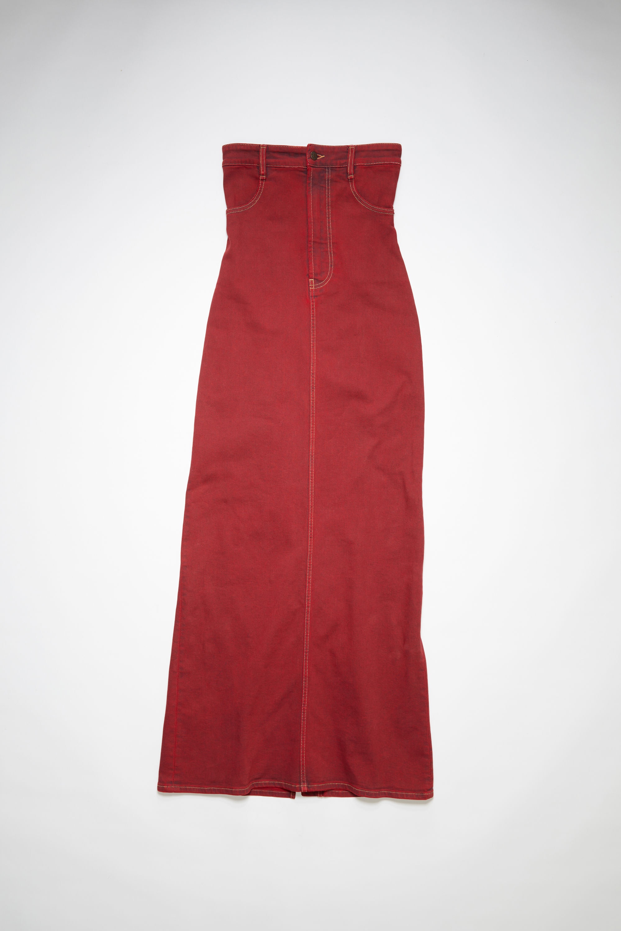 High waist denim maxi skirt - Bright Red - 1