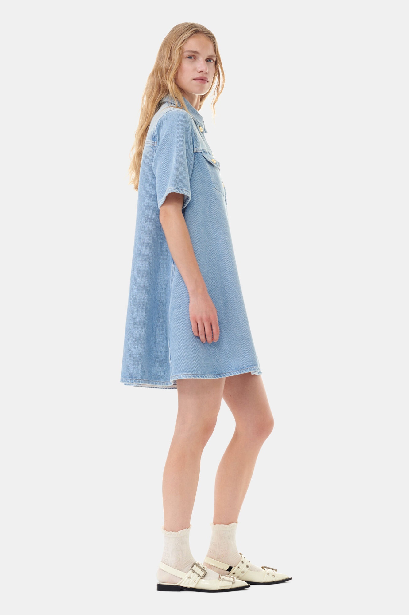 BLUE HEAVY DENIM MINI DRESS - 4