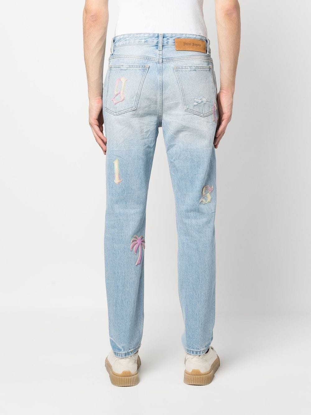 ripped embroidered tapered jeans - 4
