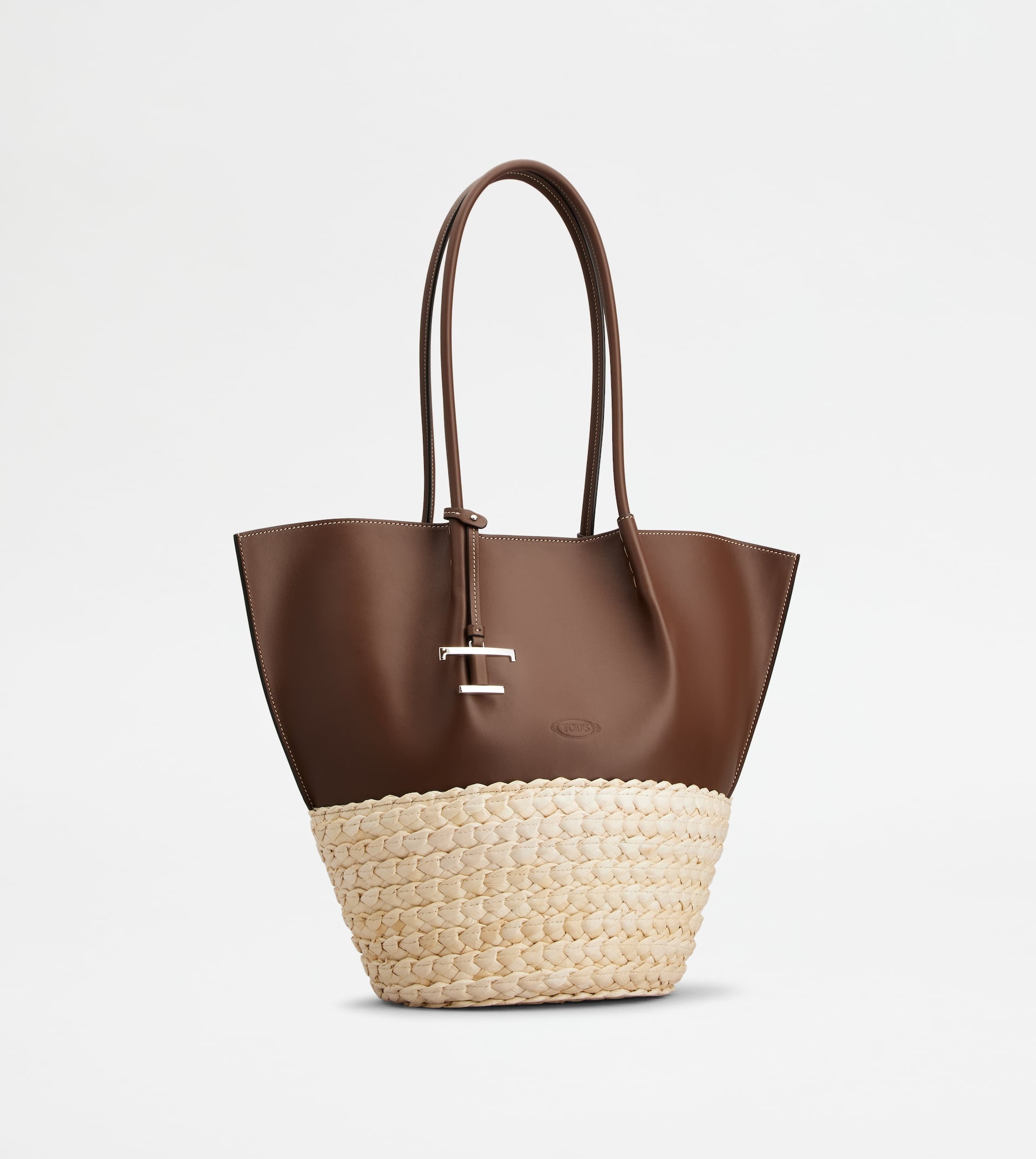 SHOPPING BAG IN STRAW AND LEATHER MEDIUM - BROWN, NATURAL - 2