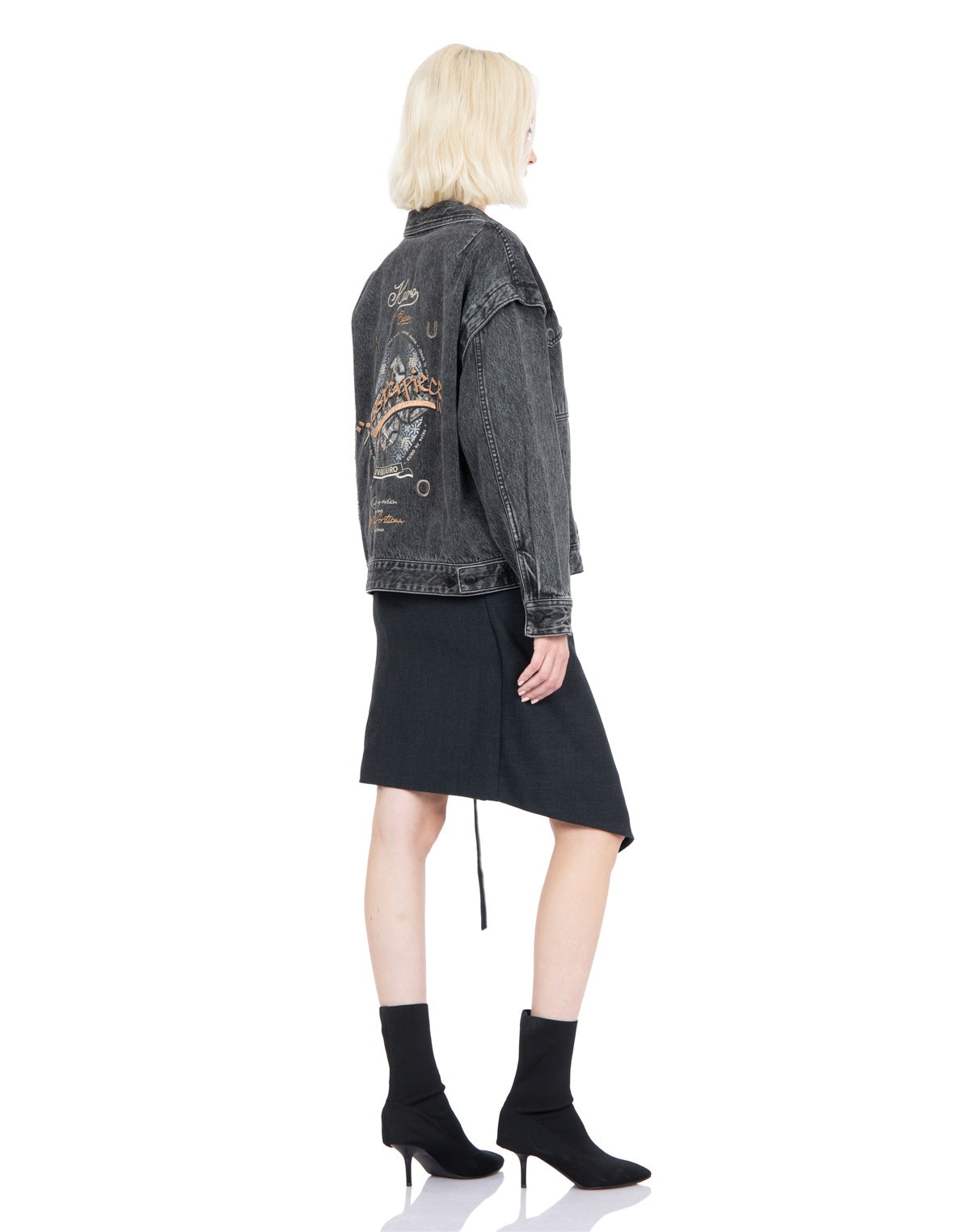 Graffiti Effect Slogan Print Oversized Denim Jacket - 3