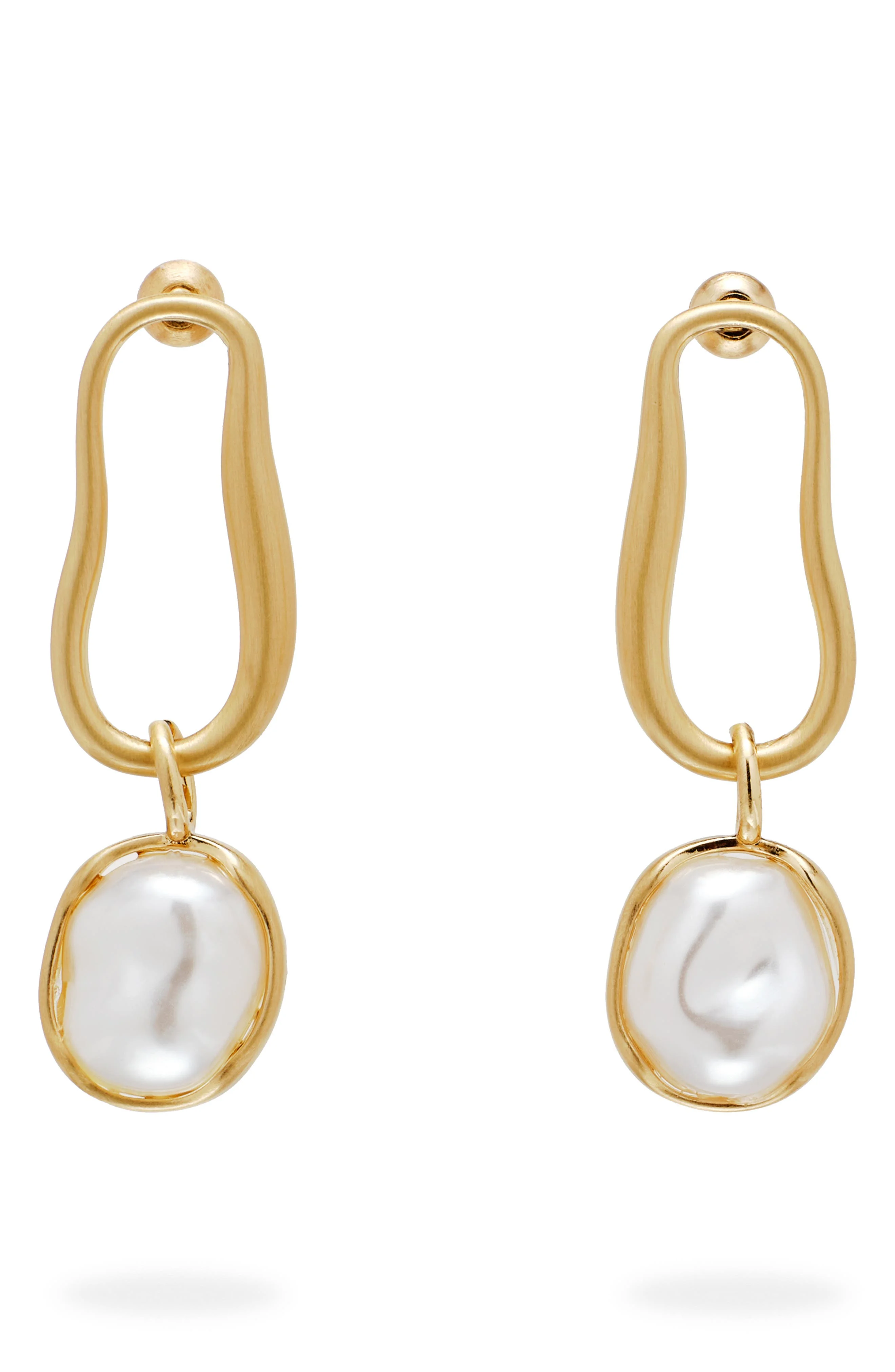 Cult Gaia Vera Faux Pearl Drop Earrings in Brushed Brass at Nordstrom - 1